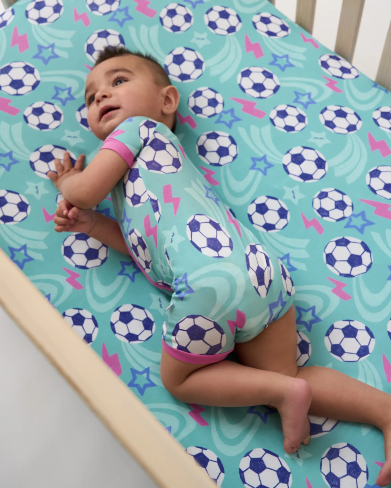 Aqua Soccer Stars Fitted Crib Sheet - Image 3