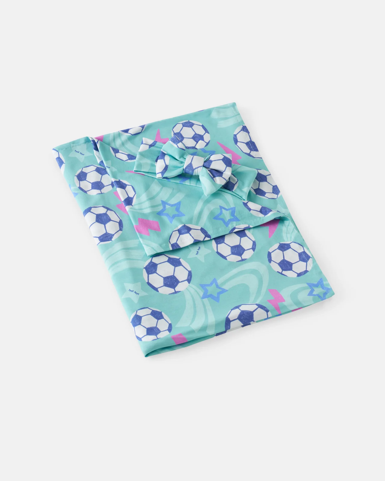 Aqua Soccer Stars Swaddle & Luxe Bow Headband Set - Image 4