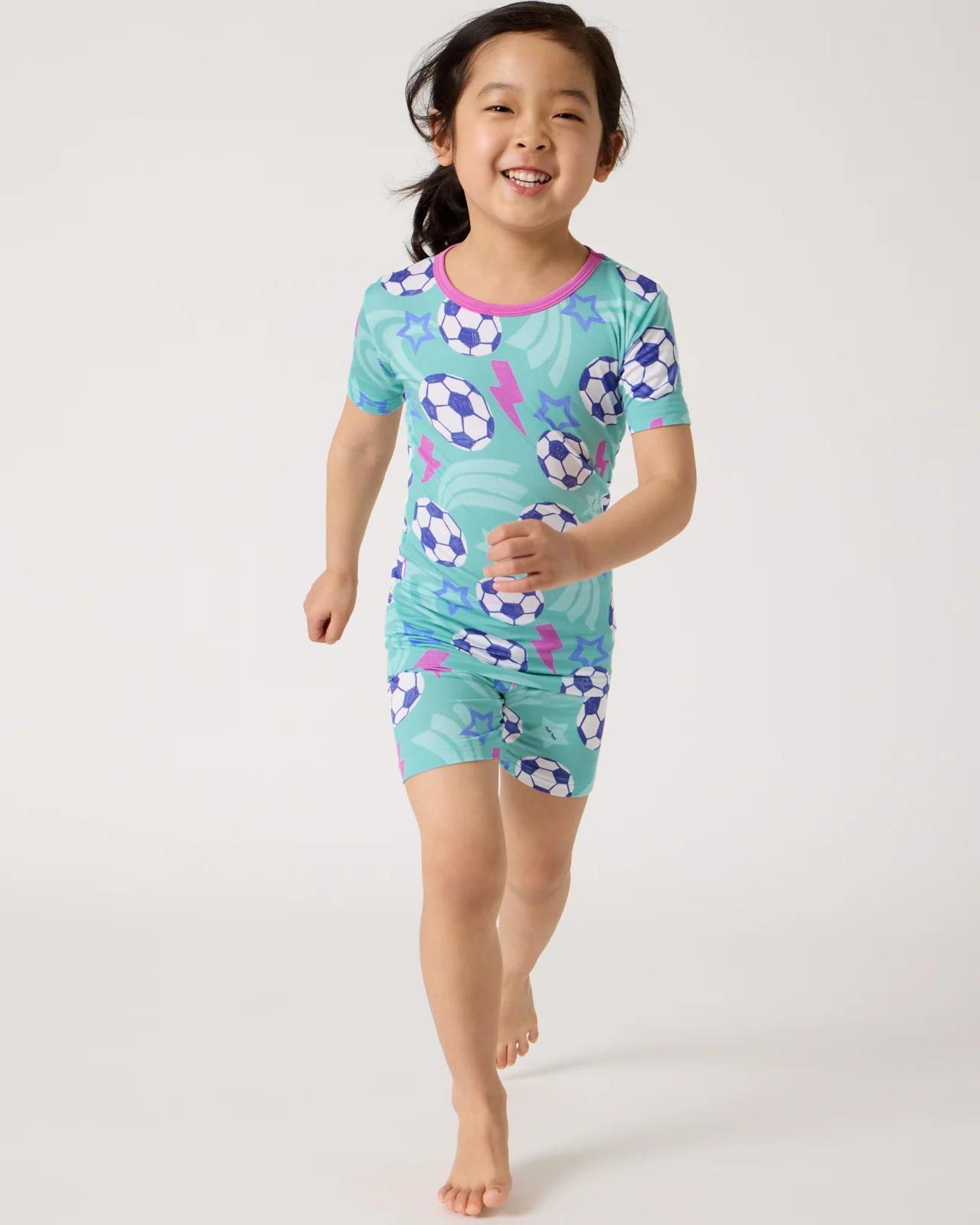 Aqua Soccer Stars Two-Piece Short Sleeve & Shorts Pajama Set - Image 2