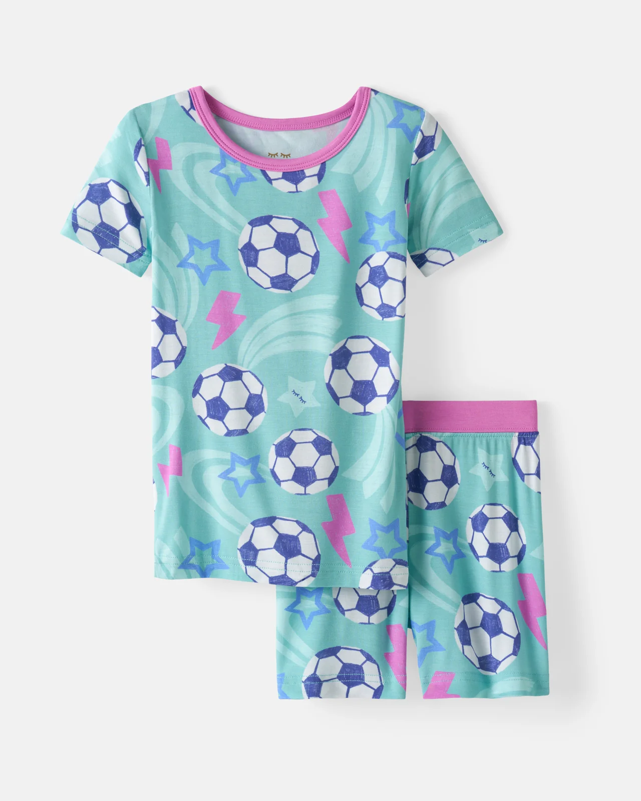 Aqua Soccer Stars Two-Piece Short Sleeve & Shorts Pajama Set - Image 6