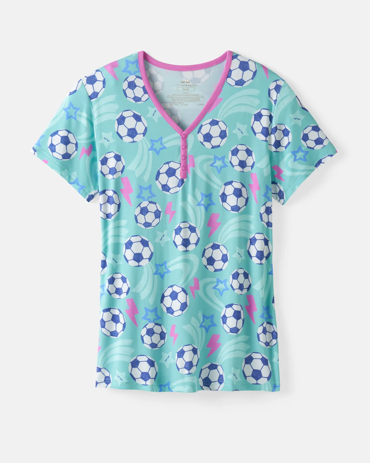 Aqua Soccer Stars Women's Short Sleeve Pajama Top - Image 6