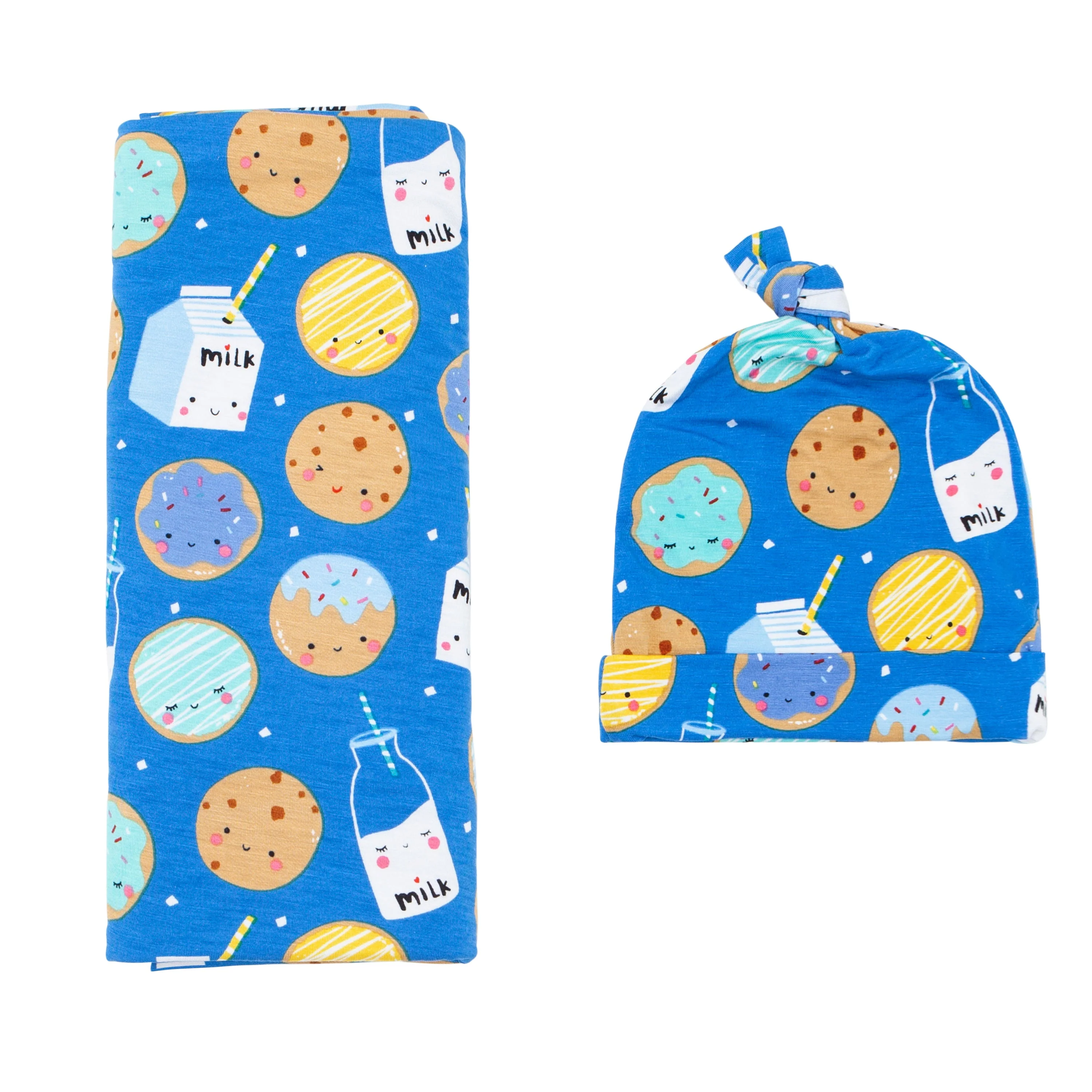 Blue Cookies & Milk Swaddle & Hat Set - Image 4