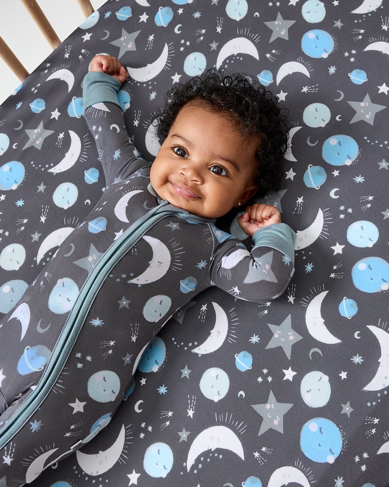 Blue To the Moon & Back Fitted Crib Sheet - Image 3