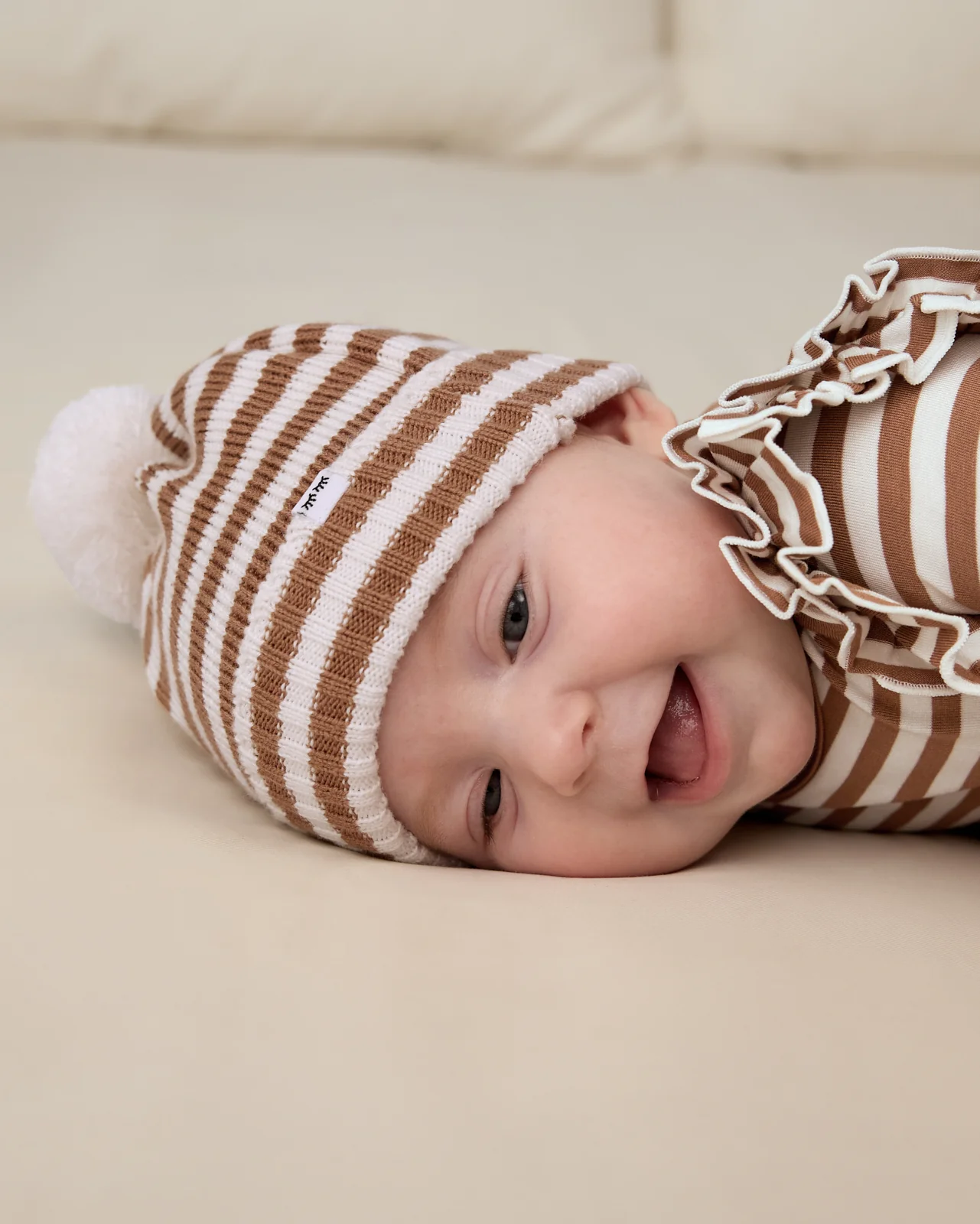 Chestnut Brown Stripe Sweater Beanie Hat - Image 3