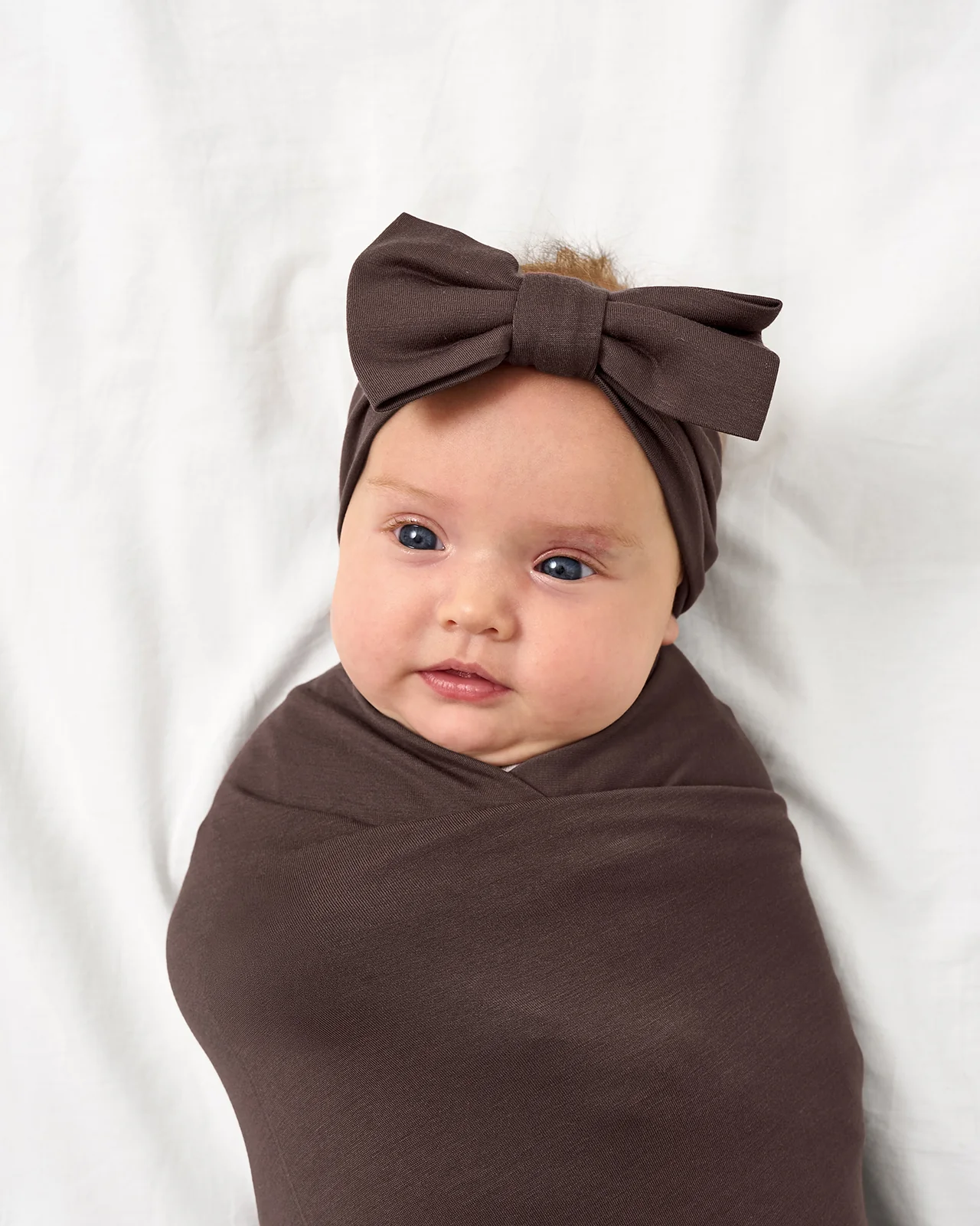 Dark Chocolate Swaddle & Luxe Bow Headband Set - Image 2