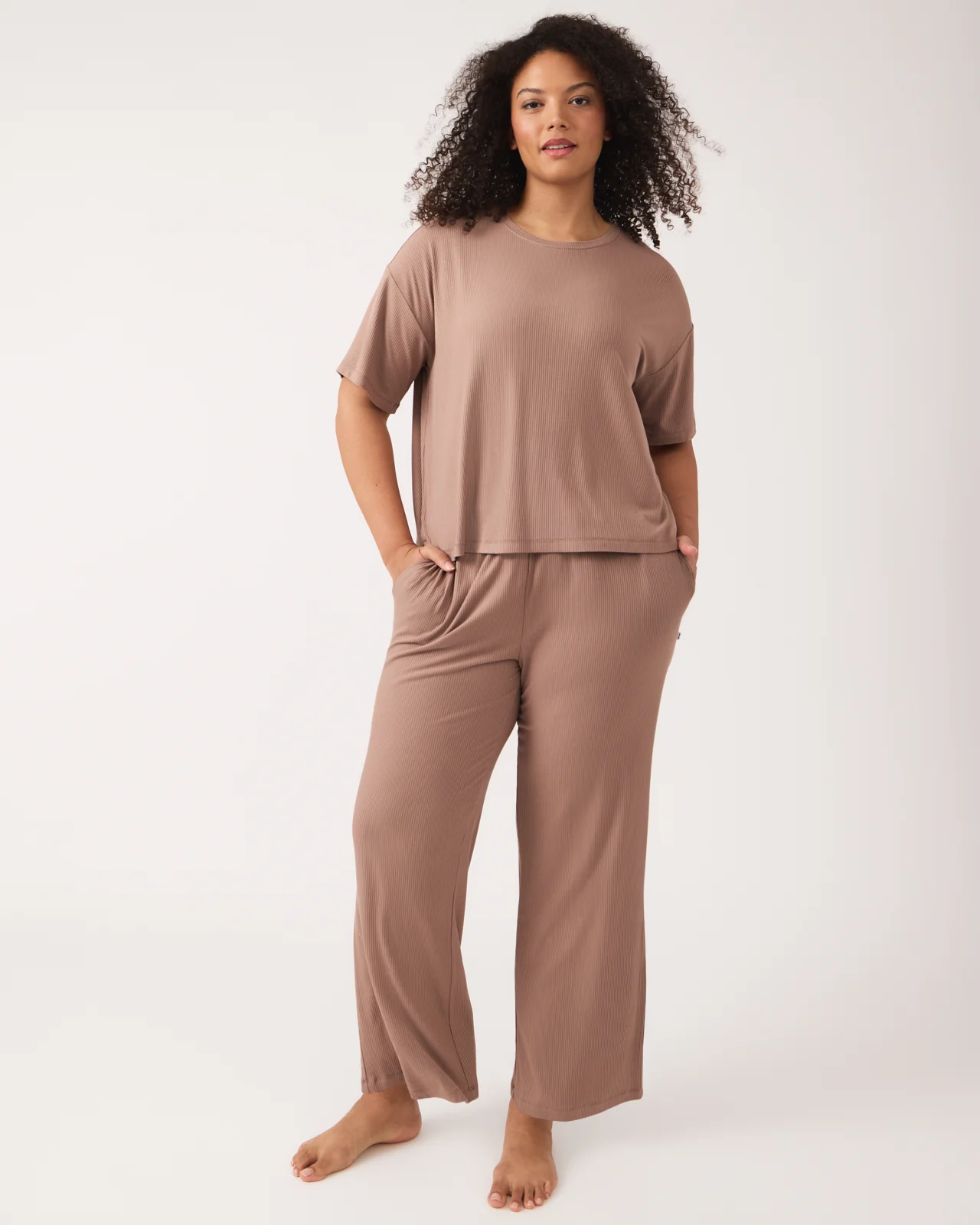 Hazy Brown Women's Ribbed Wide Leg Pant - Image 5