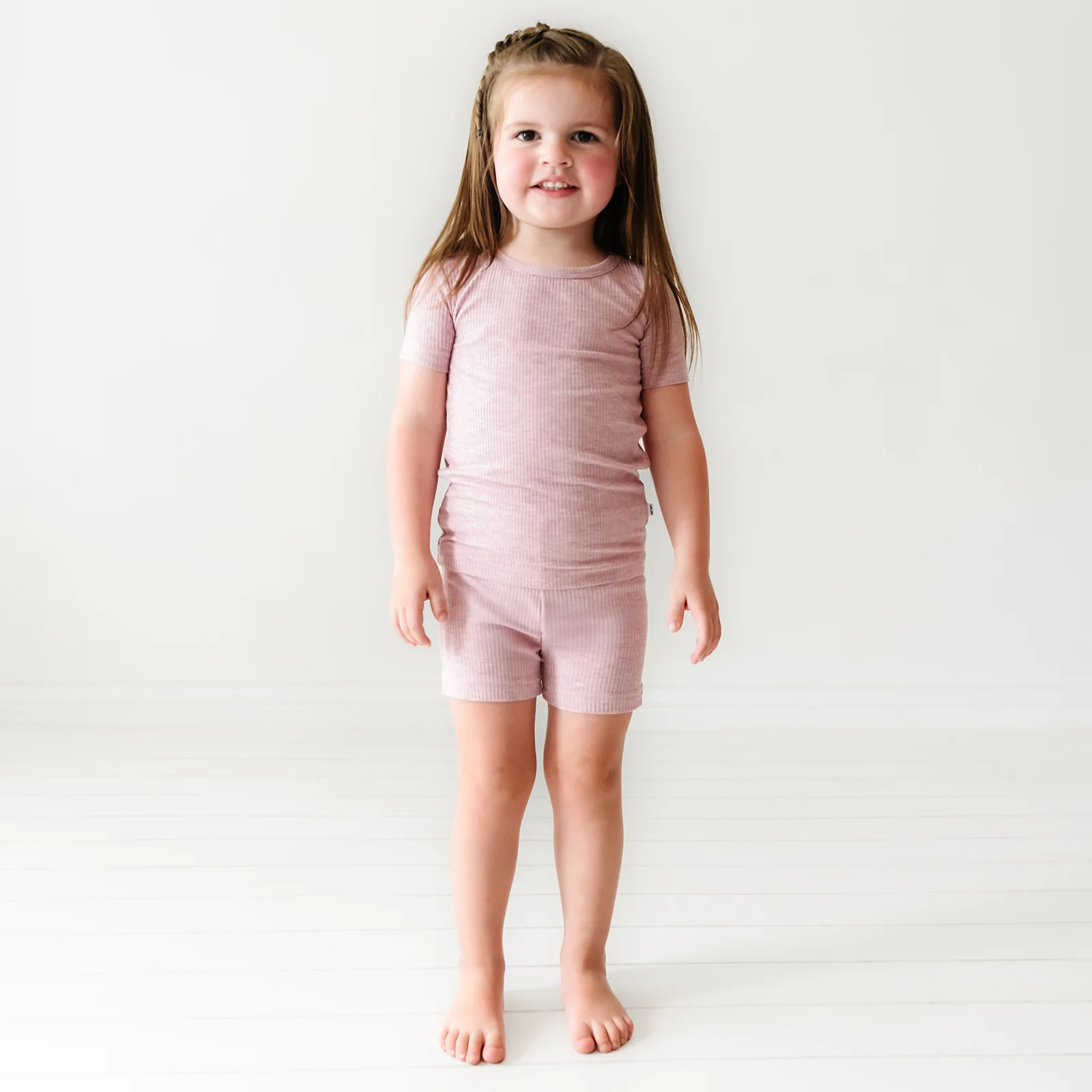Heather Mauve Ribbed Two-Piece Short Sleeve & Shorts Pajama Set - Image 5