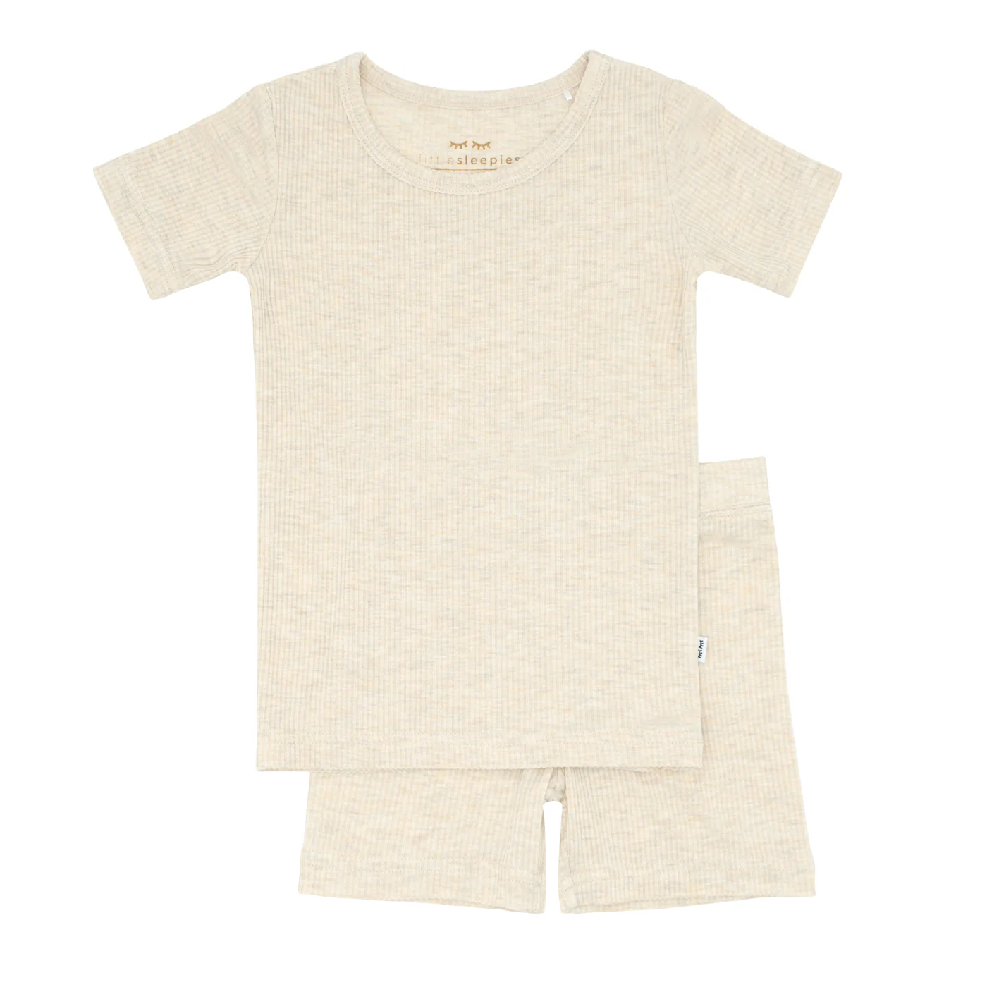 Heather Oatmeal Ribbed Two-Piece Short Sleeve & Shorts Pajama Set - Image 7