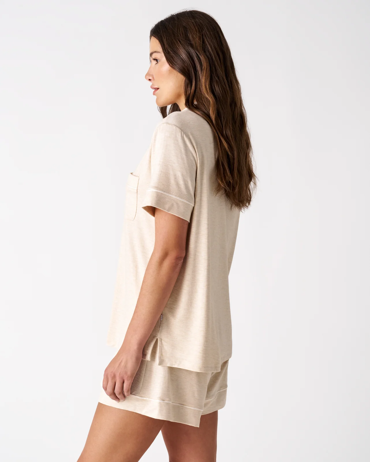 Heather Oatmeal Women's Short Sleeve & Shorts Pajama Set - Image 4