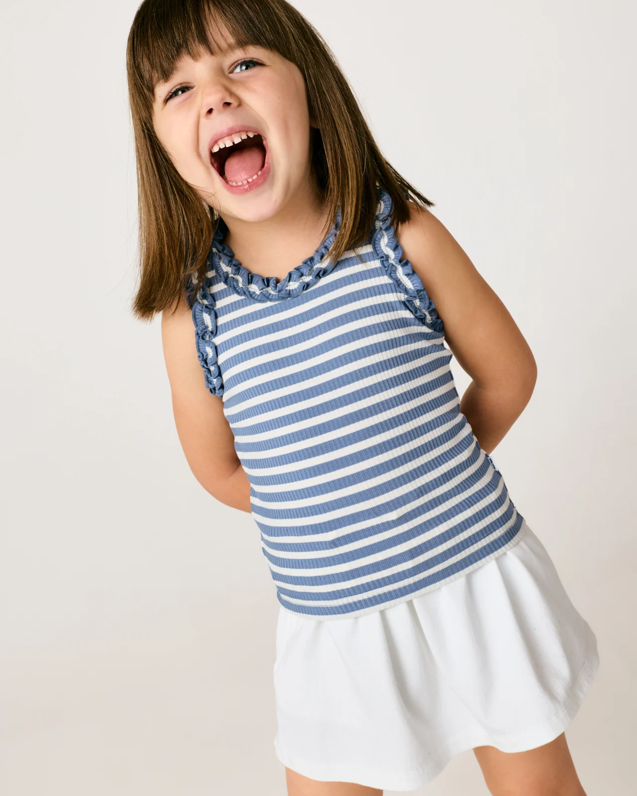 Infinite Blue Stripe Ribbed Ruffle Tank - Image 2