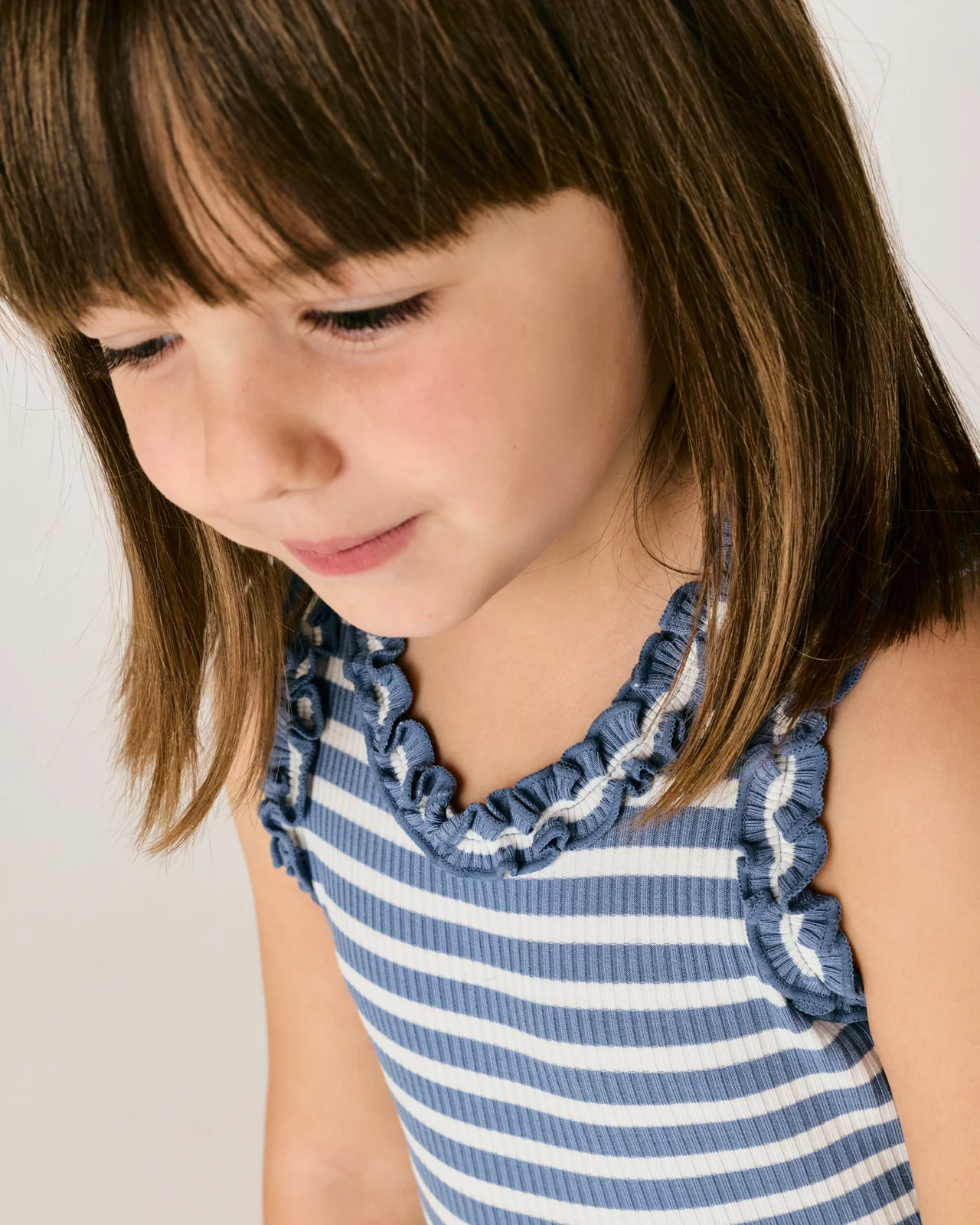 Infinite Blue Stripe Ribbed Ruffle Tank - Image 4