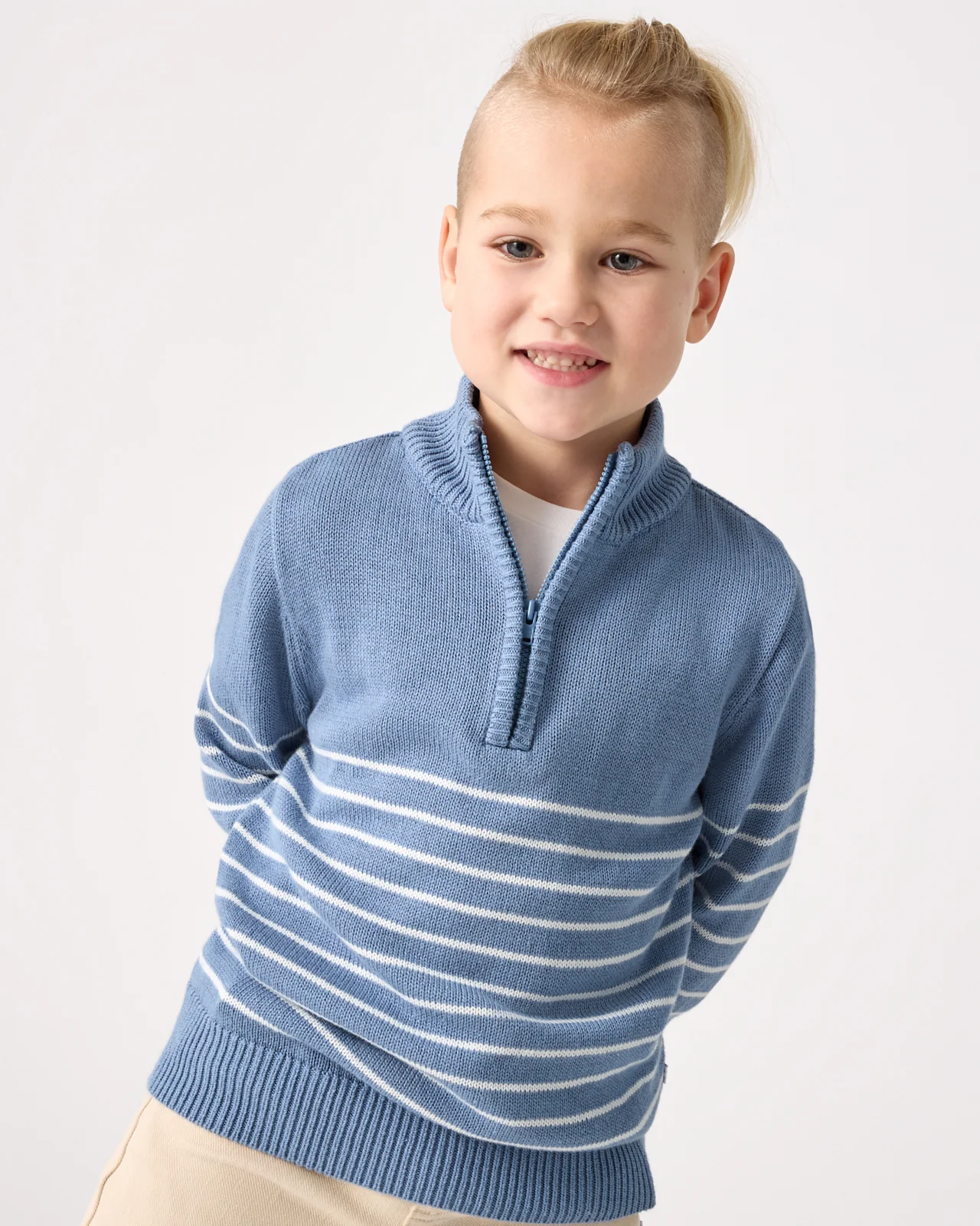 Infinite Blue Stripe Zip Sweater - Image 3