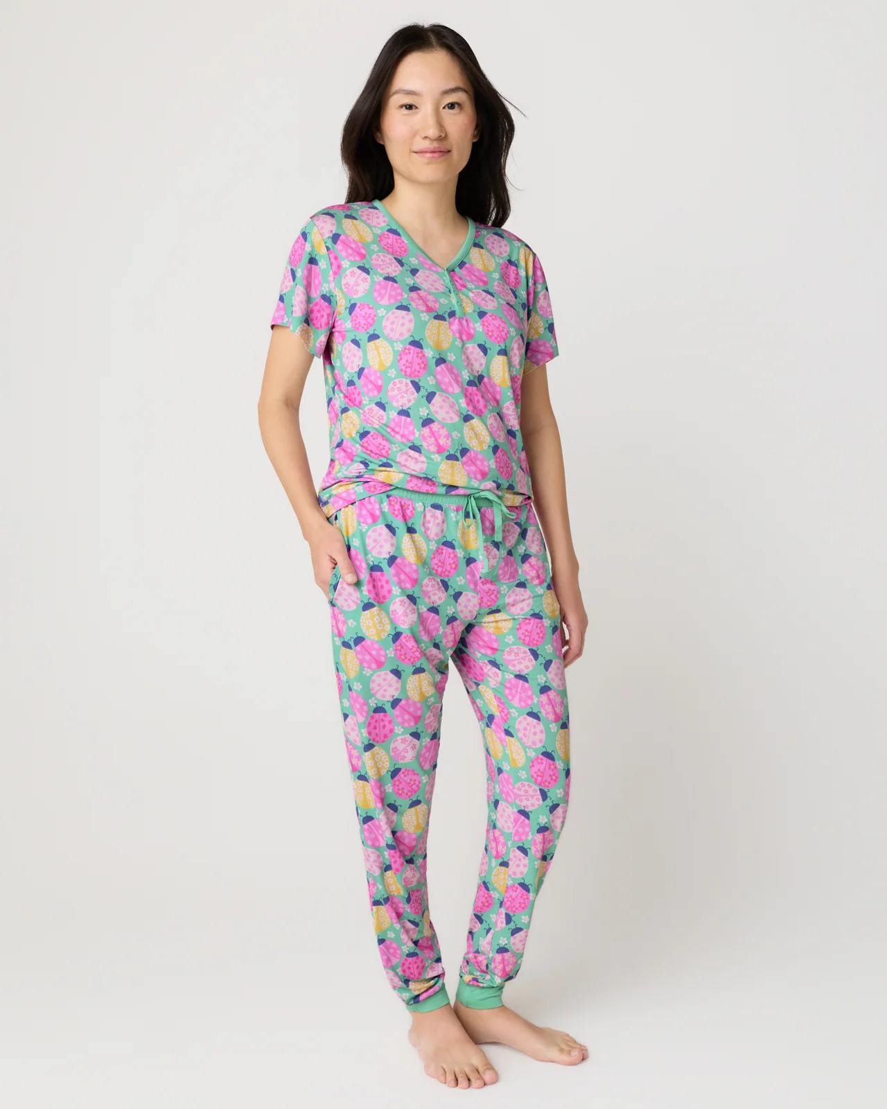 Ladybug Meadow Women's Short Sleeve Pajama Top - Image 2