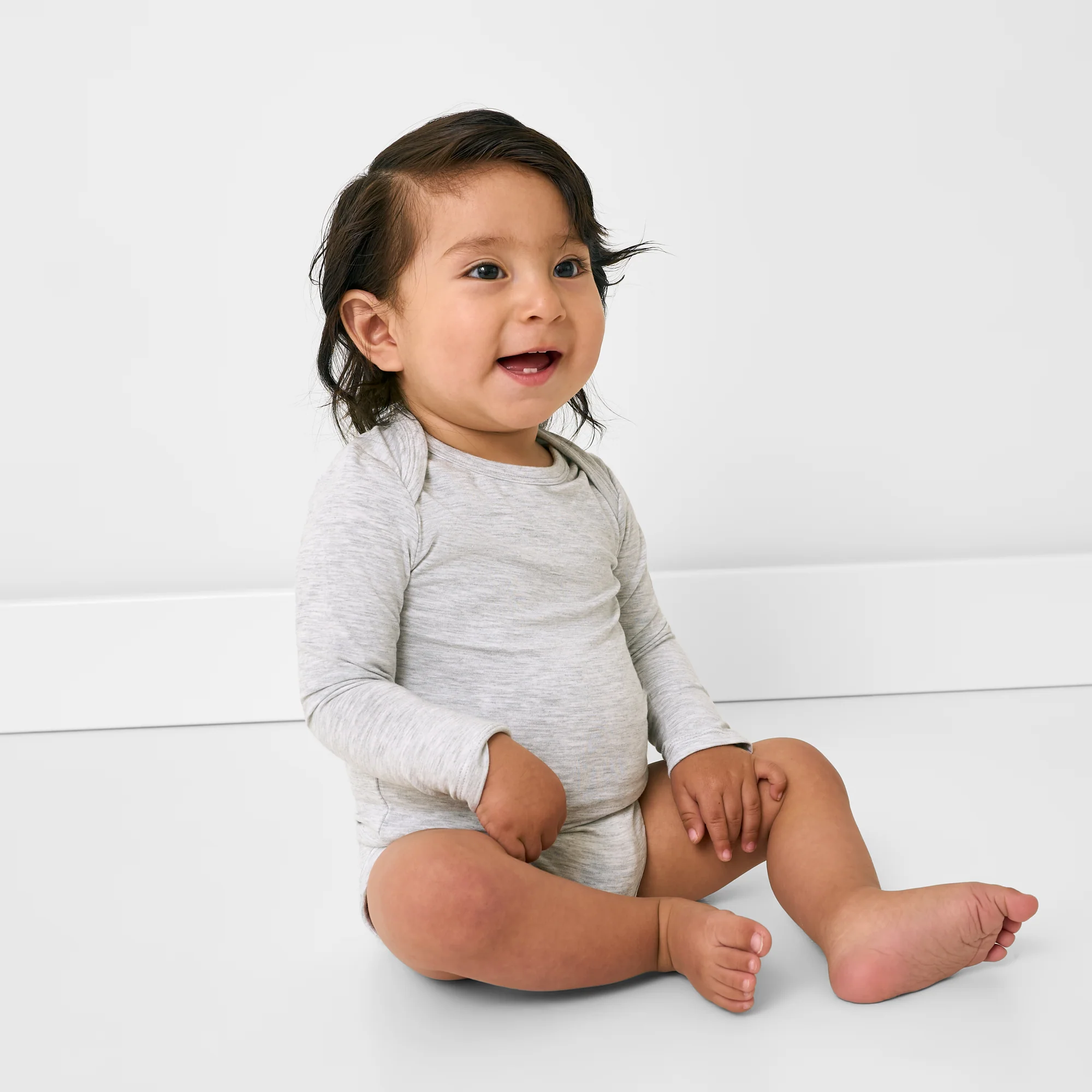 Light Heather Gray Long Sleeve Bodysuit - Image 2