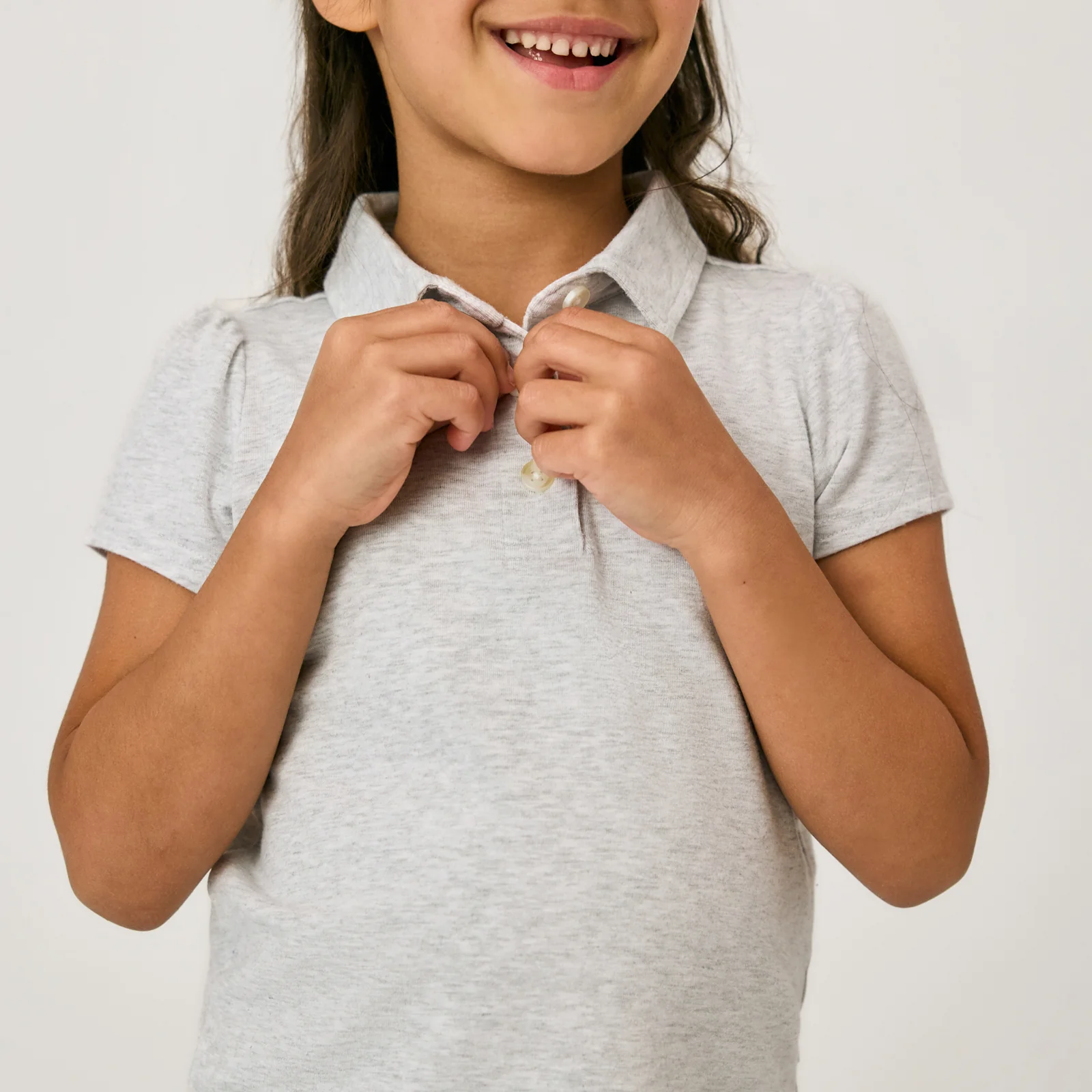 Light Heather Gray Puff Sleeve Polo - Image 4