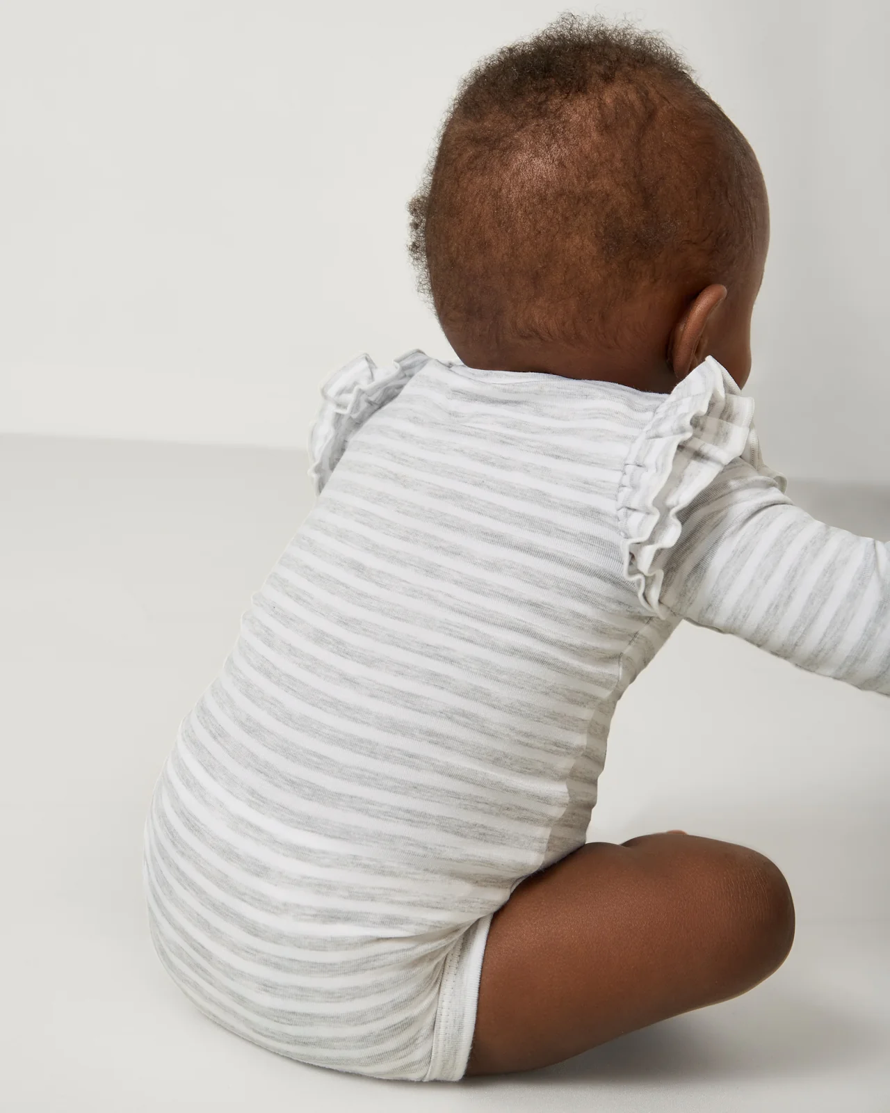 Light Heather Gray Stripe Flutter Bodysuit - Image 2
