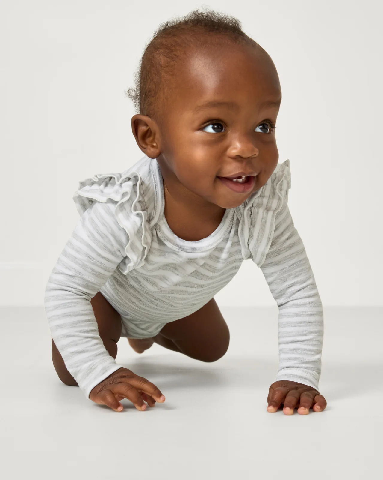 Light Heather Gray Stripe Flutter Bodysuit - Image 3