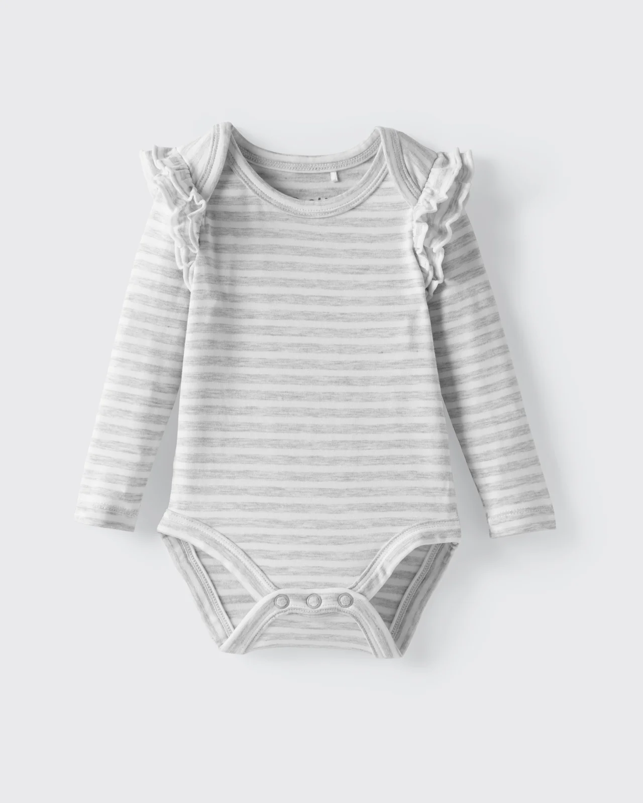 Light Heather Gray Stripe Flutter Bodysuit - Image 5
