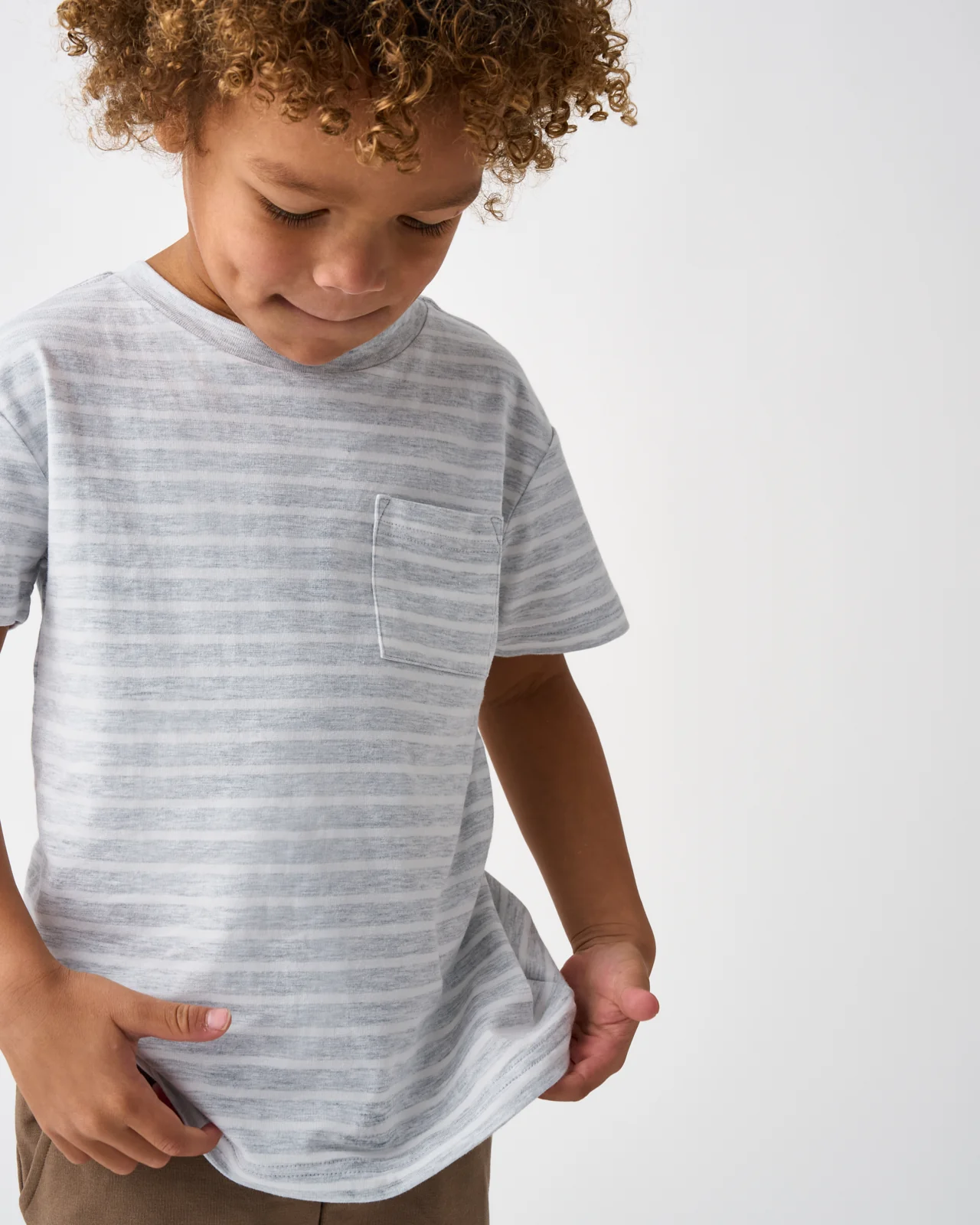 Light Heather Gray Stripe Relaxed Pocket Tee - Image 2