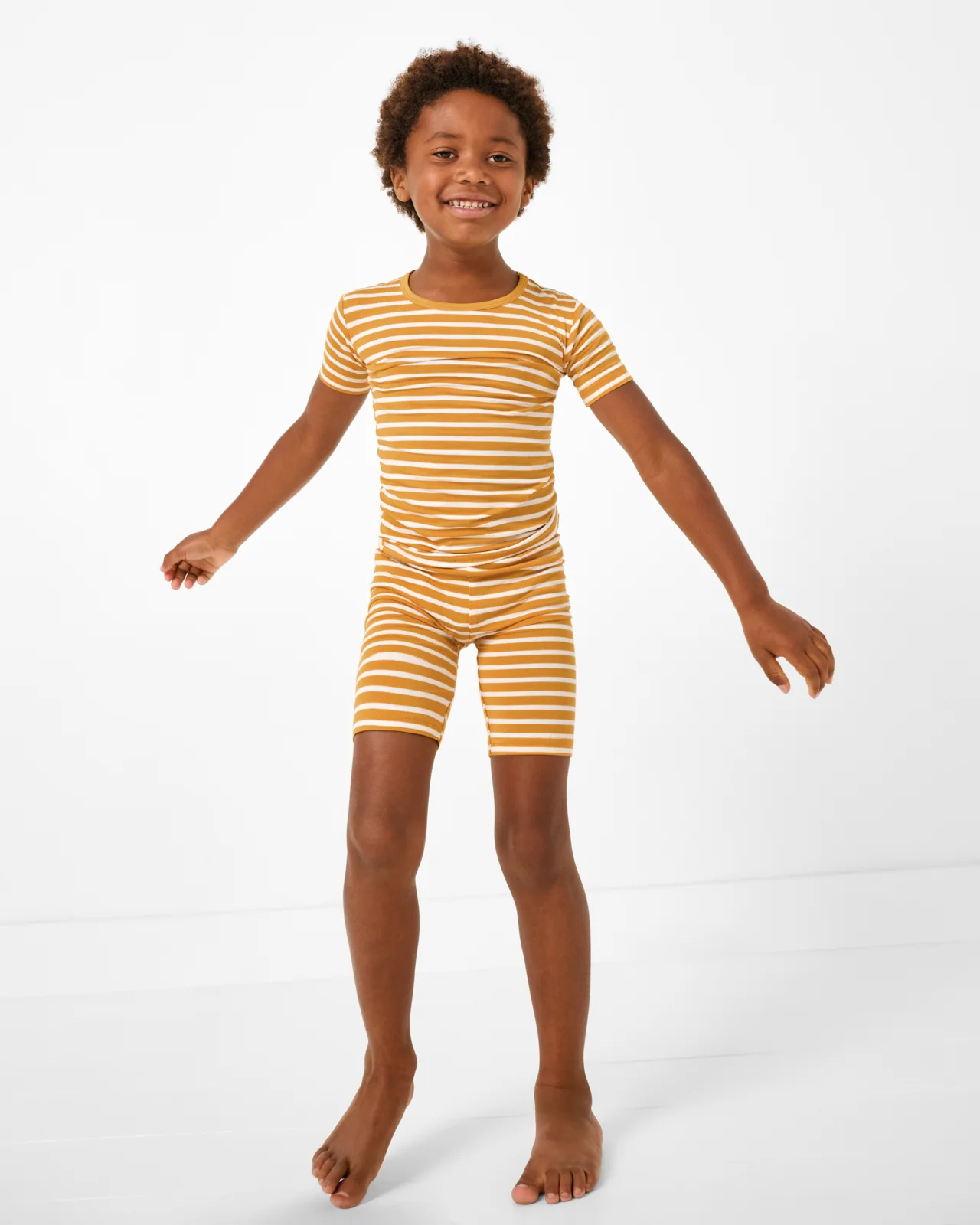 Marigold Stripe Two-Piece Short Sleeve & Shorts Pajama Set - Image 2