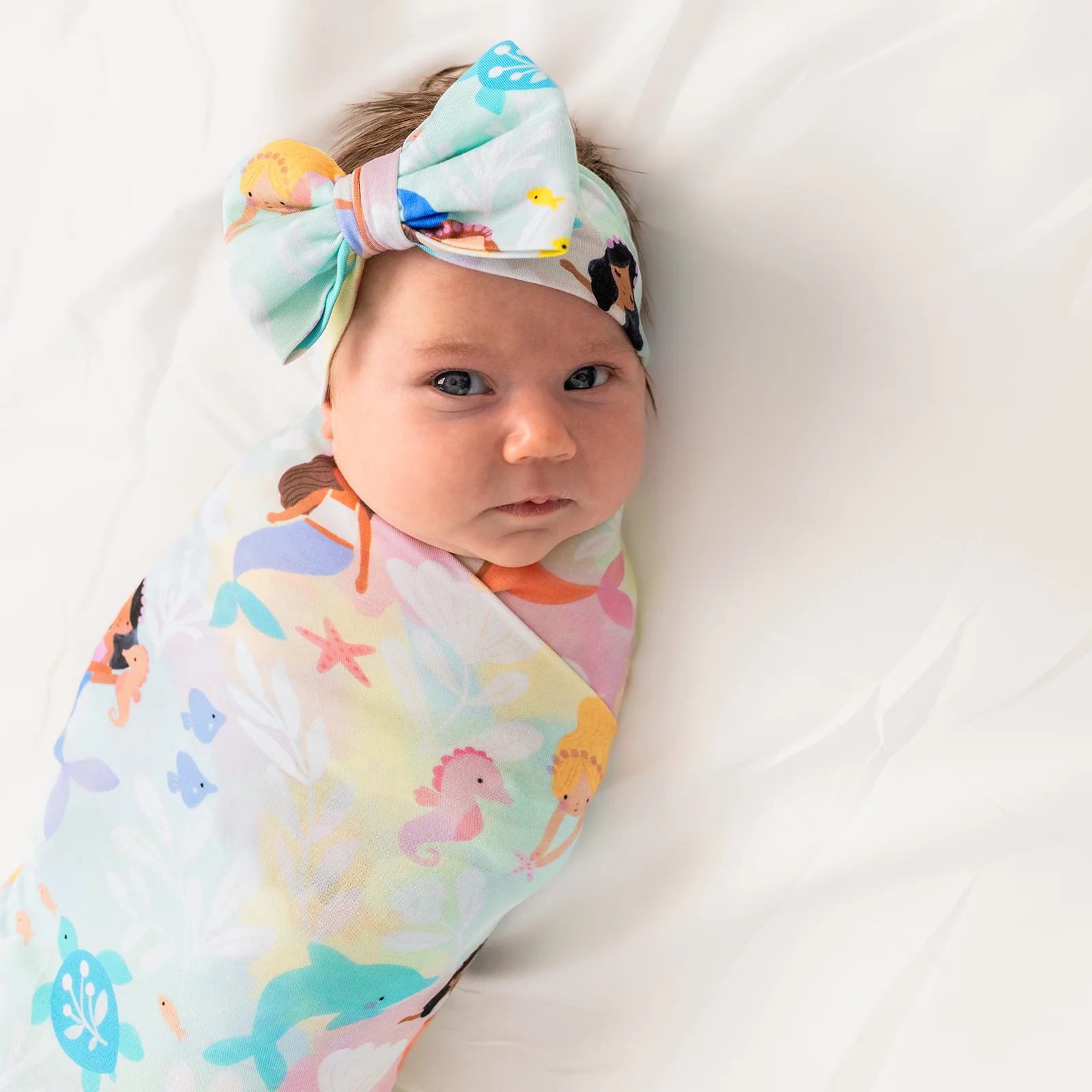 Mystic Mermaids Swaddle & Luxe Bow Headband Set - Image 2