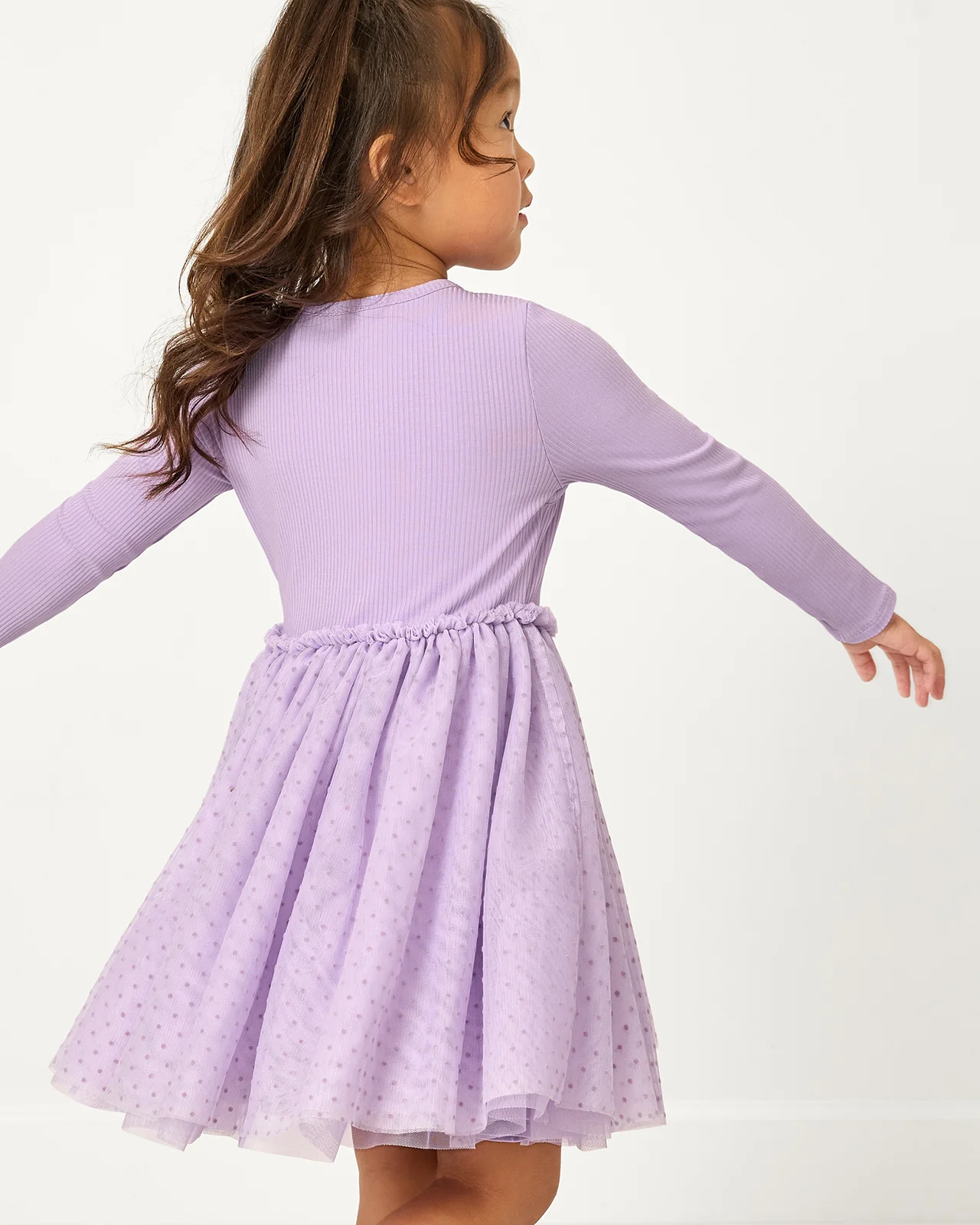 Powder Lilac Ribbed Layered Tulle Dress - Image 5