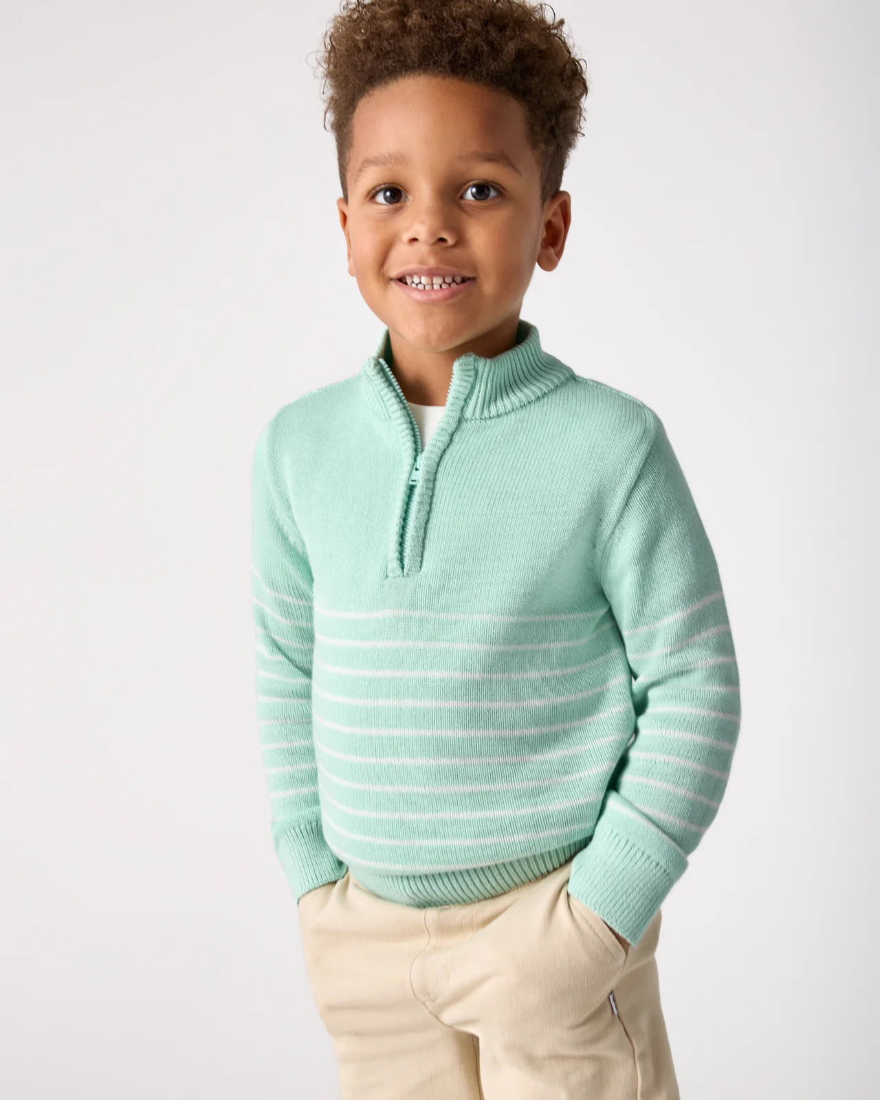 Pastel Green Stripe Zip Sweater - Image 2