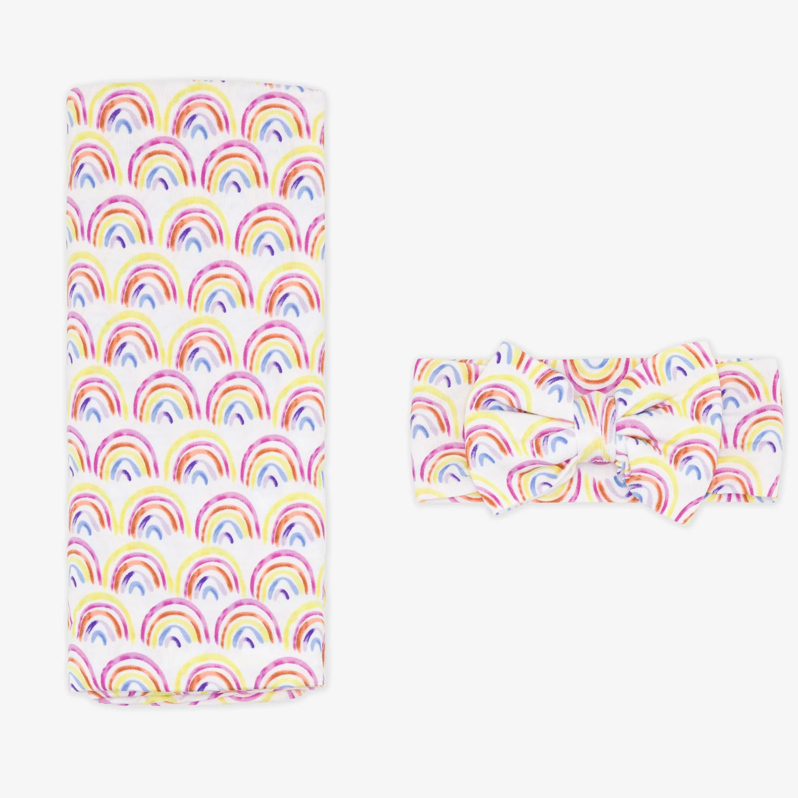 Pastel Rainbows Swaddle & Luxe Bow Headband Set - Image 3