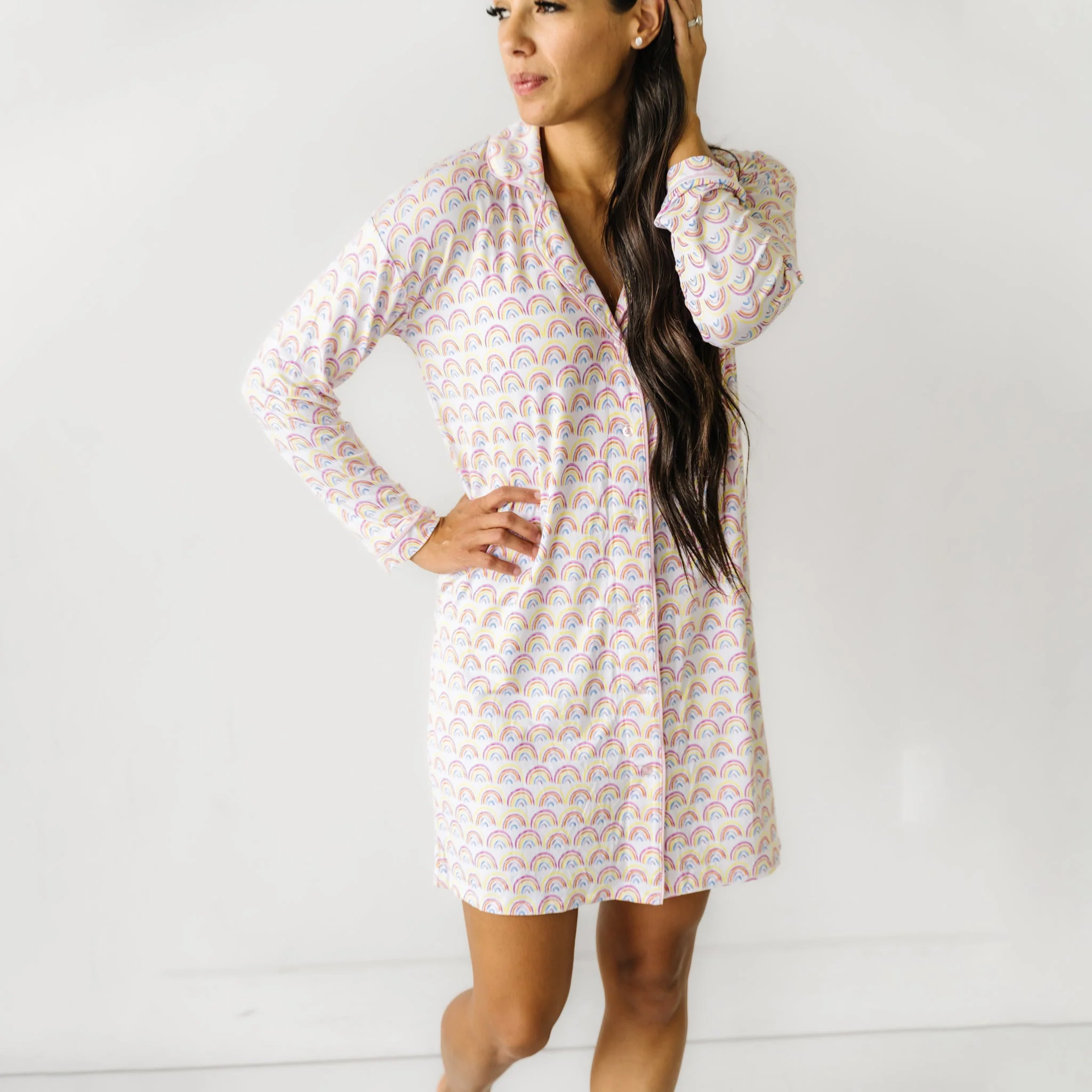 Pastel Rainbows Women's Long Sleeve Sleep Shirt - Image 3