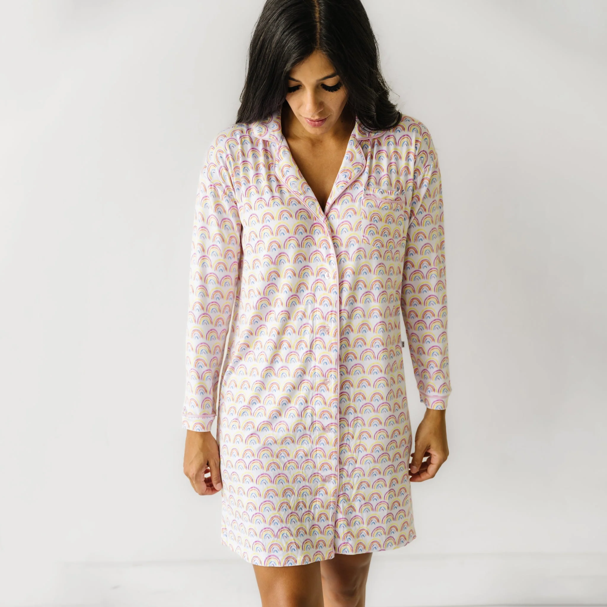 Pastel Rainbows Women's Long Sleeve Sleep Shirt - Image 4