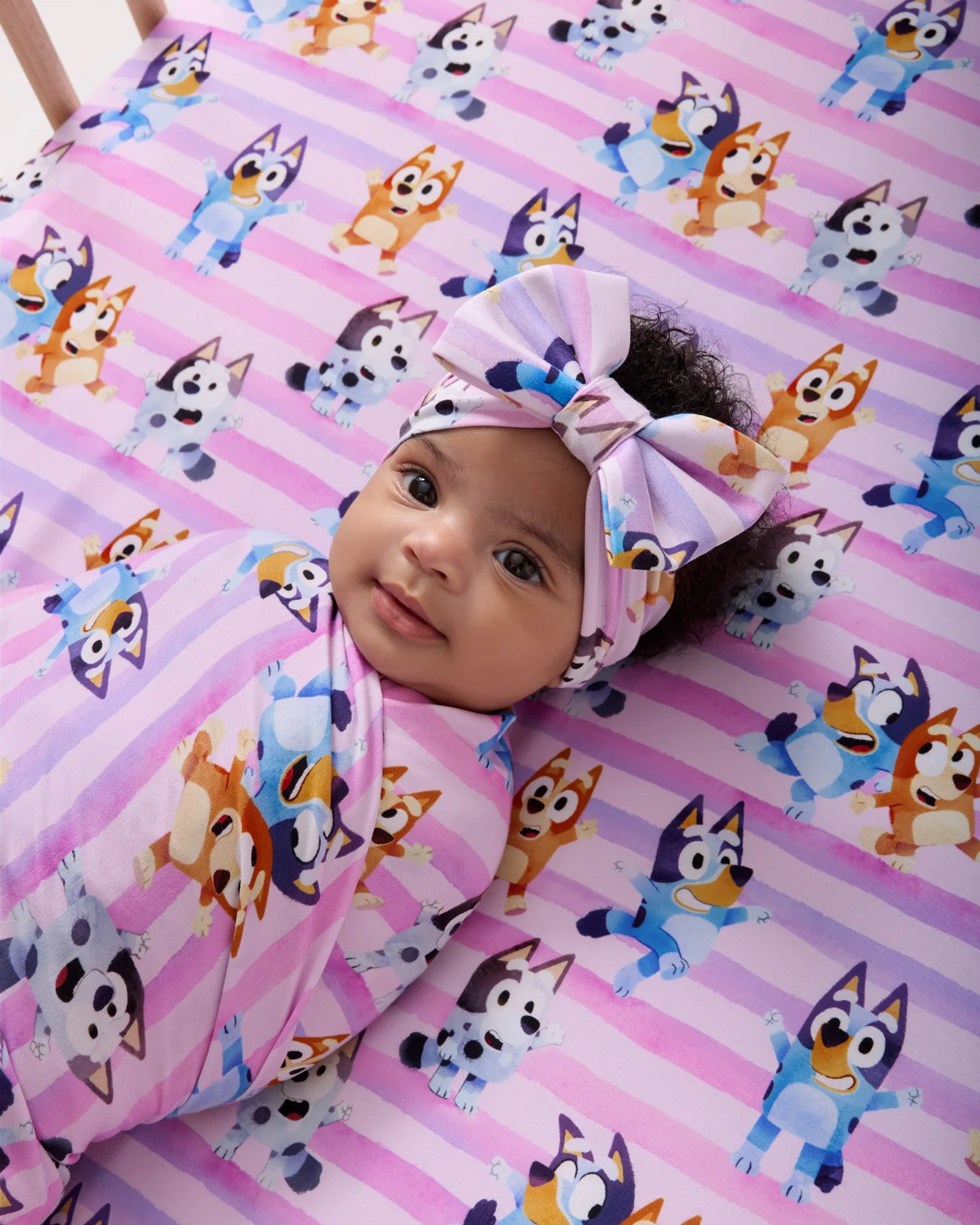 Pink Bluey Dance All Day Swaddle & Luxe Bow Headband Set - Image 2