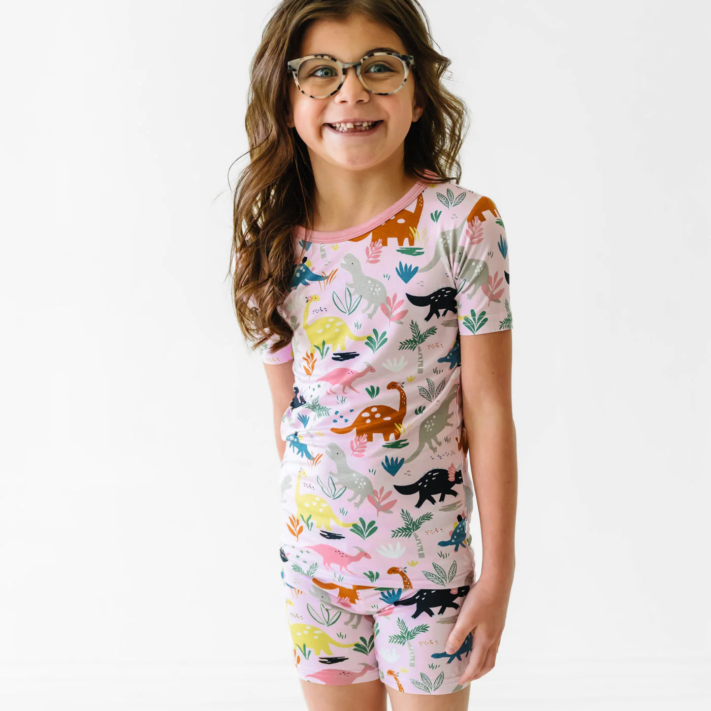 Pink Jurassic Jungle Two-Piece Short Sleeve & Shorts Pajama Set - Image 7