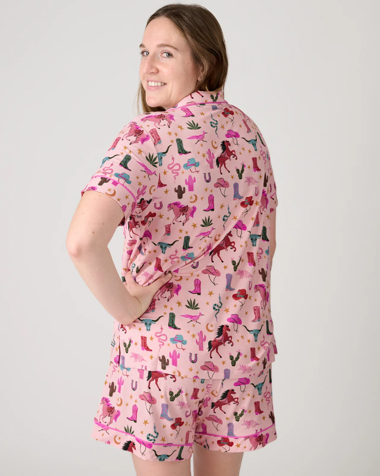 Pink Rancher Roundup Women's Short Sleeve & Shorts Pajama Set - Image 3