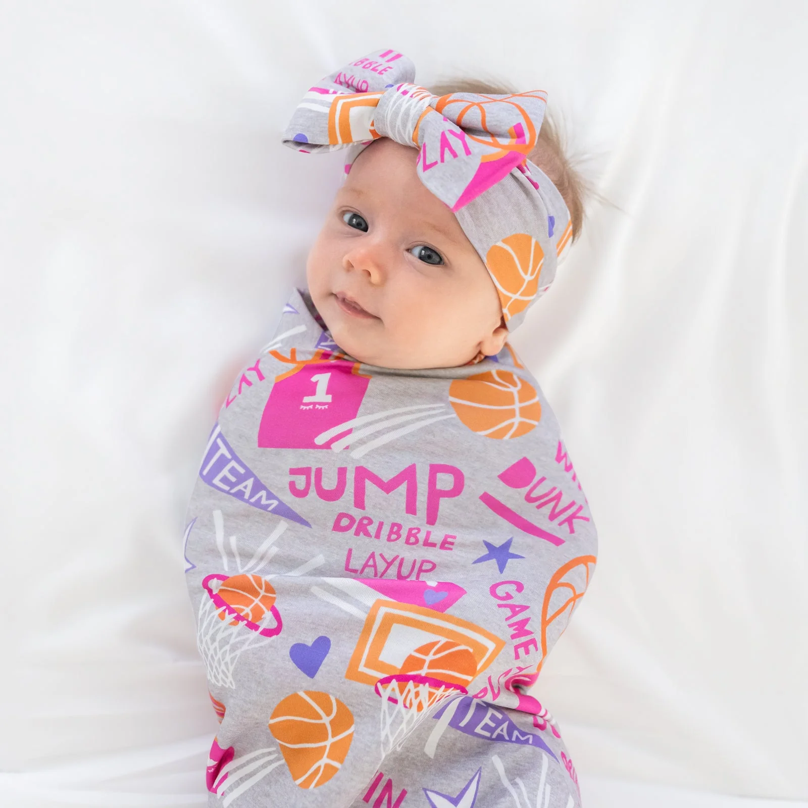 Pink Slam Dunk Swaddle & Luxe Bow Headband Set - Image 2
