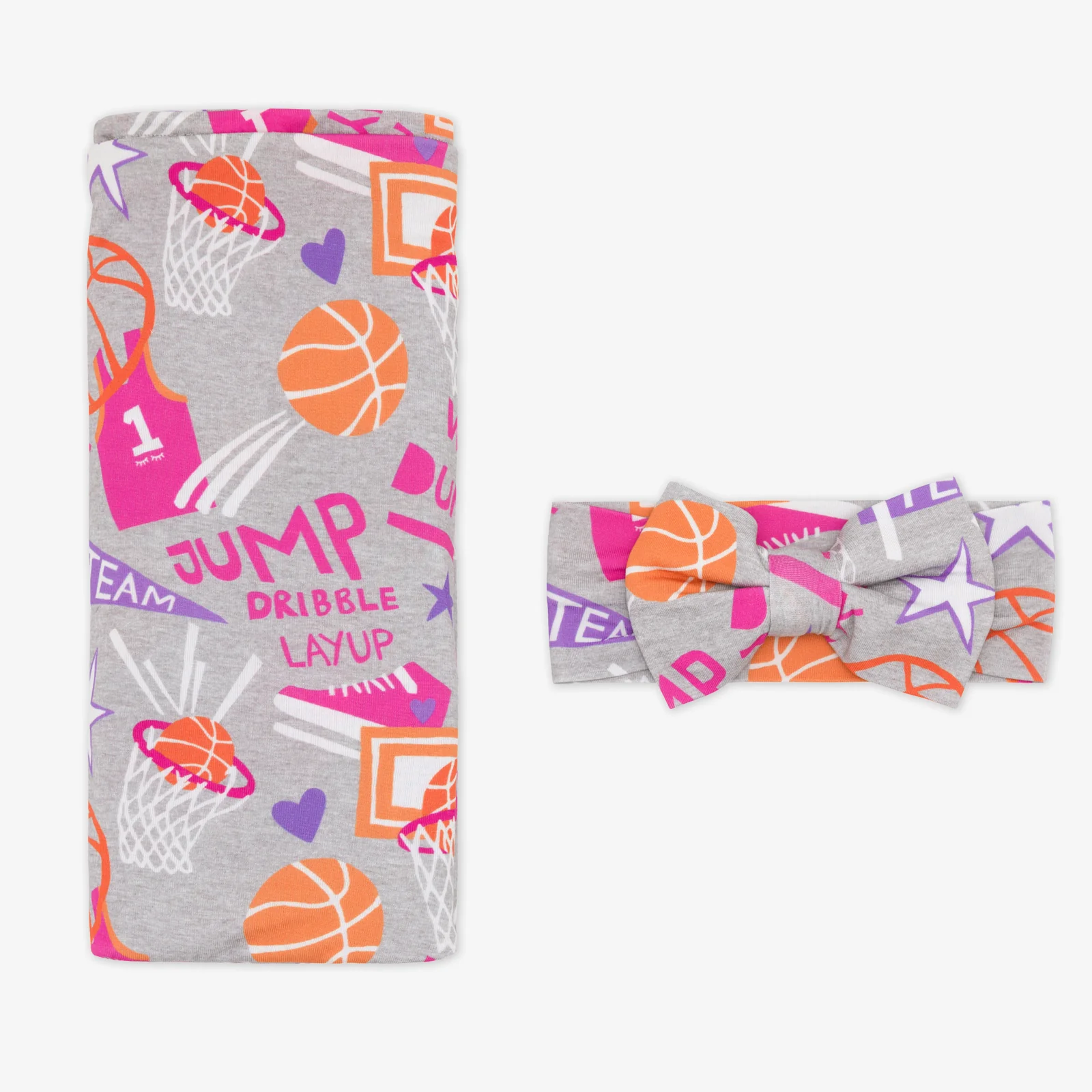 Pink Slam Dunk Swaddle & Luxe Bow Headband Set - Image 3