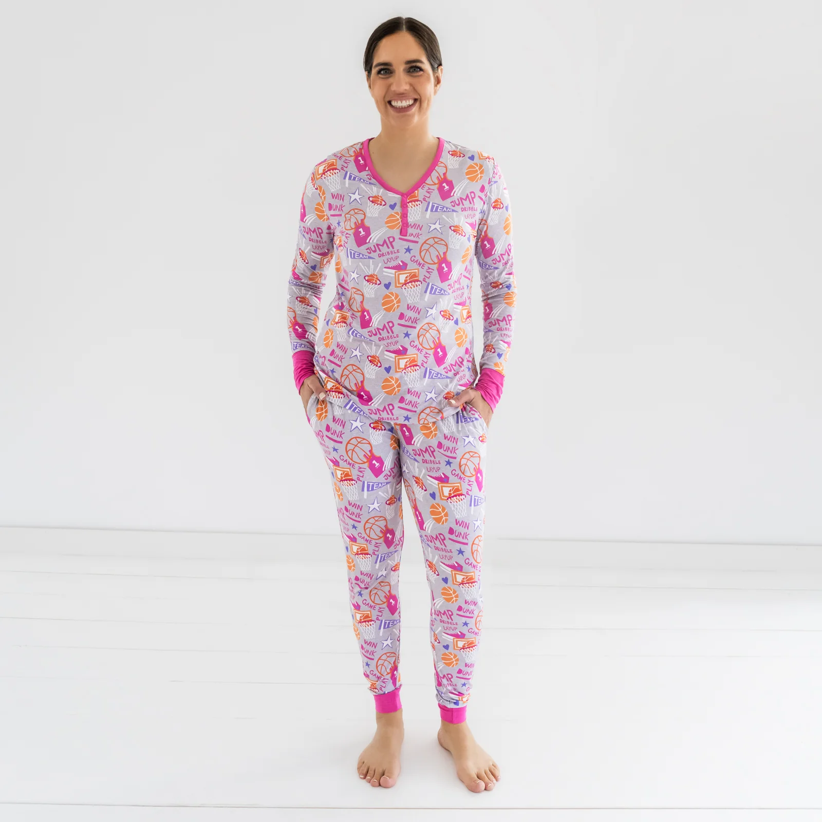 Pink Slam Dunk Women's Long Sleeve Pajama Top - Image 3