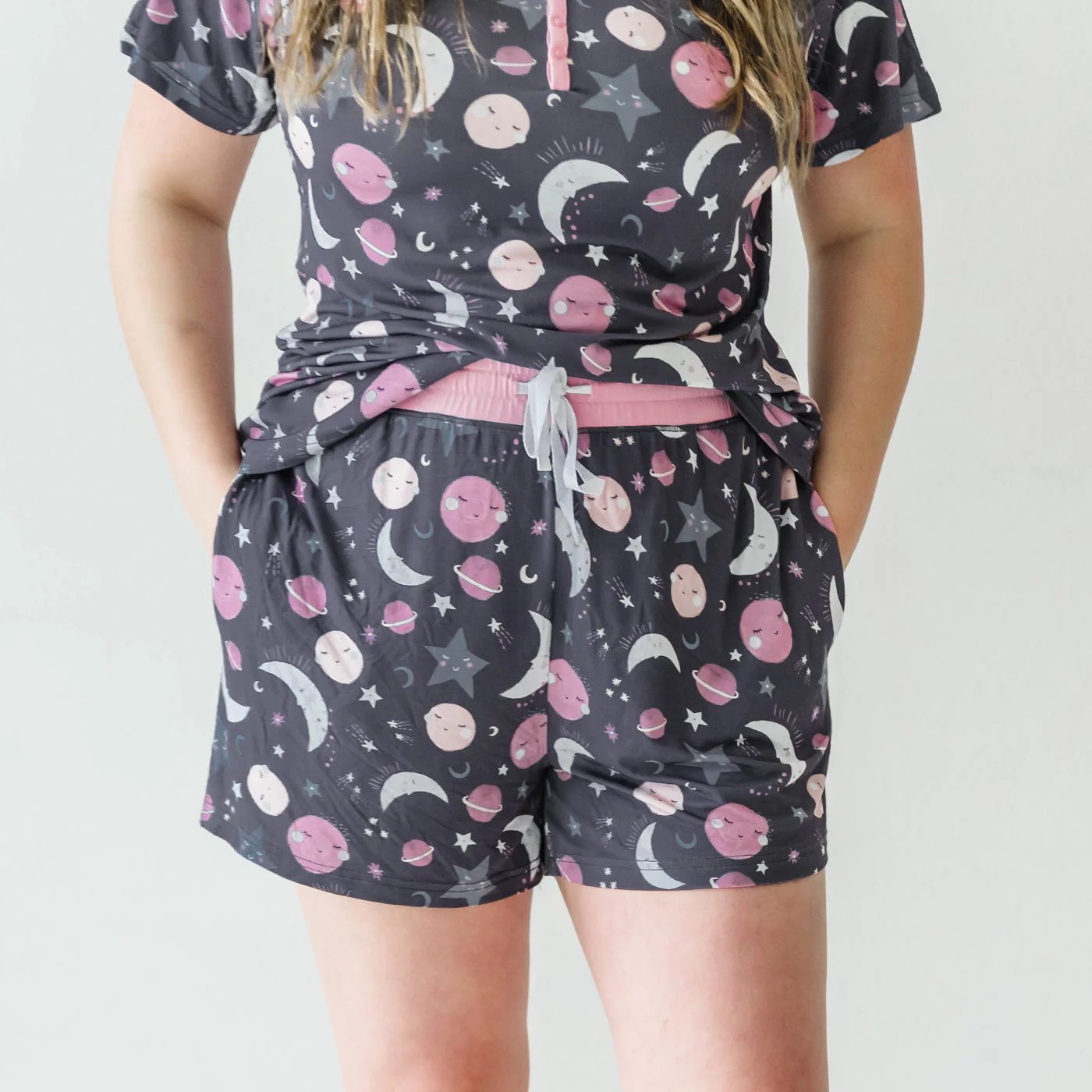 Pink To the Moon & Back Women's Pajama Shorts - Image 3