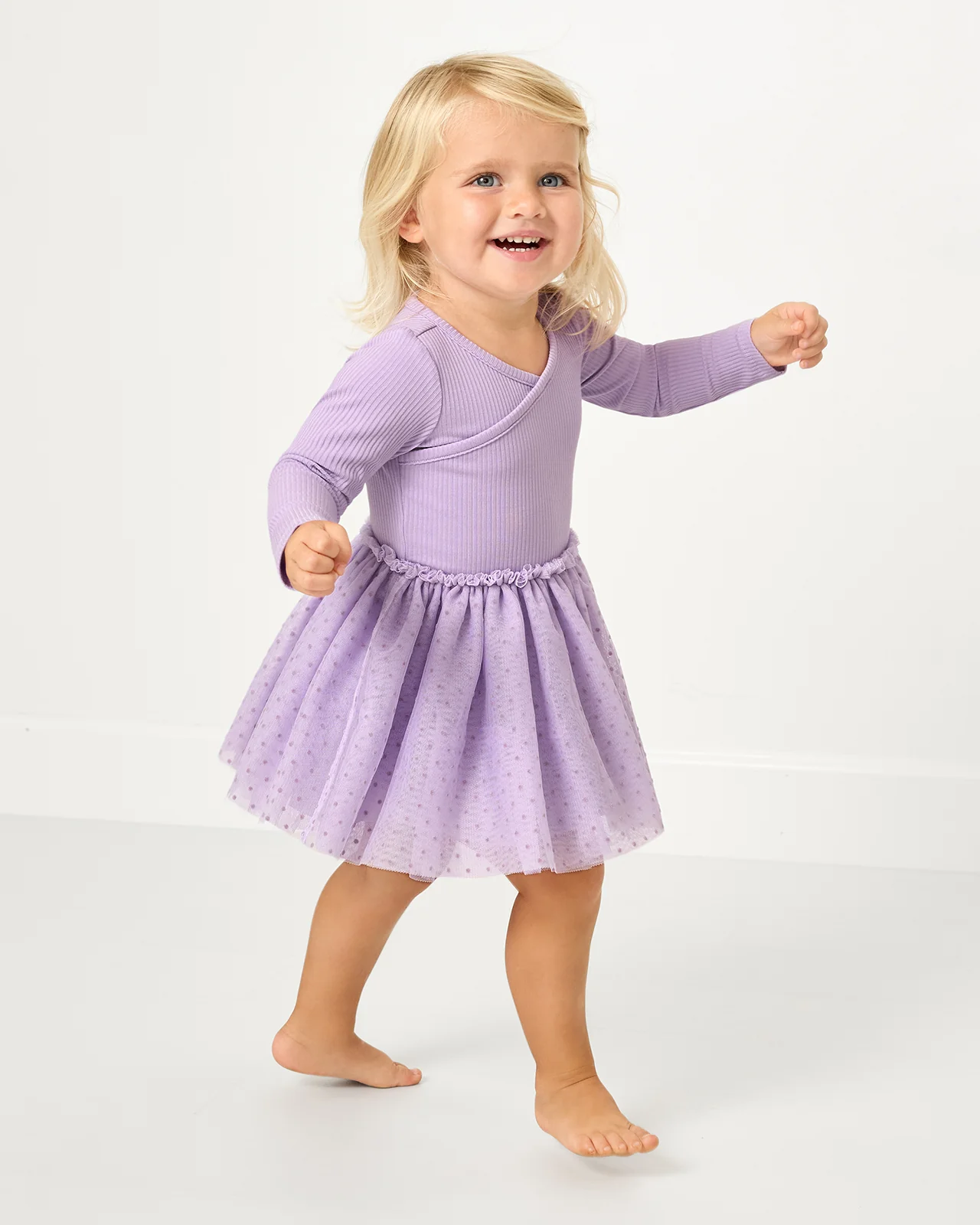 Powder Lilac Ribbed Layered Tulle Dress with Bloomer - Image 4