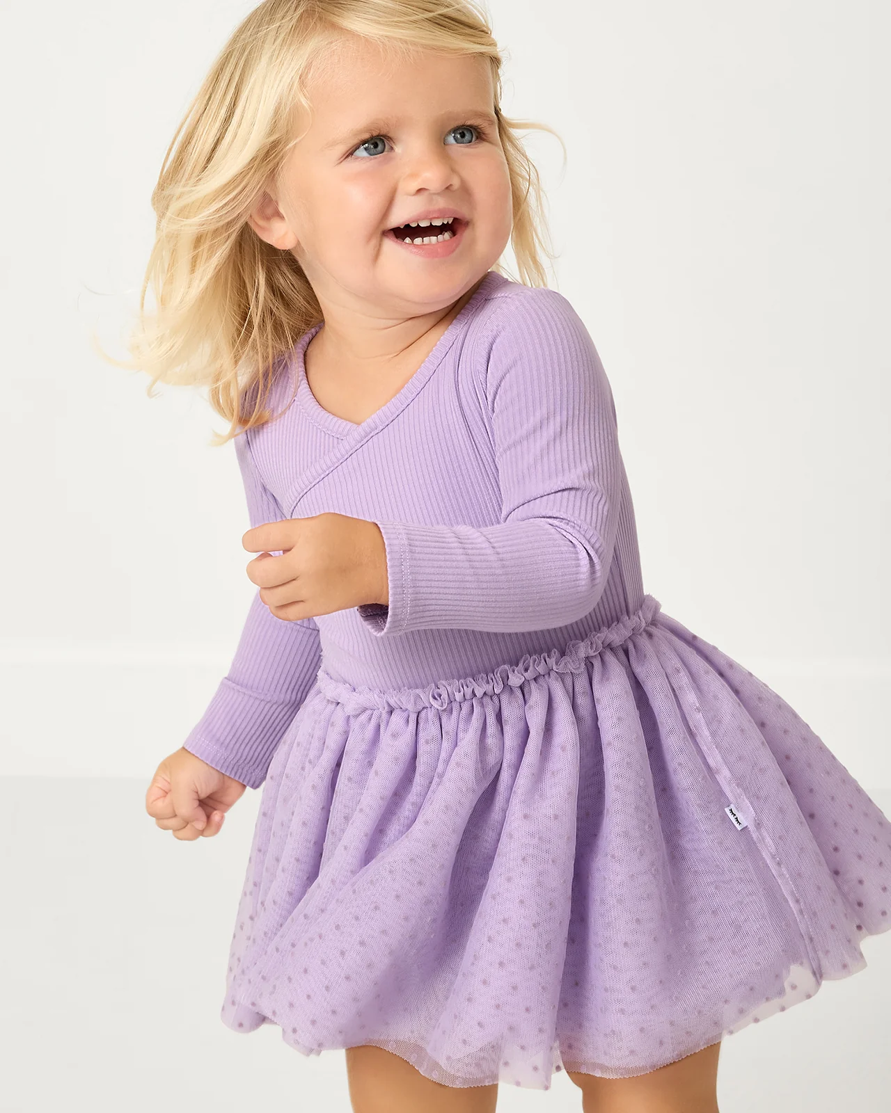 Powder Lilac Ribbed Layered Tulle Dress with Bloomer - Image 5