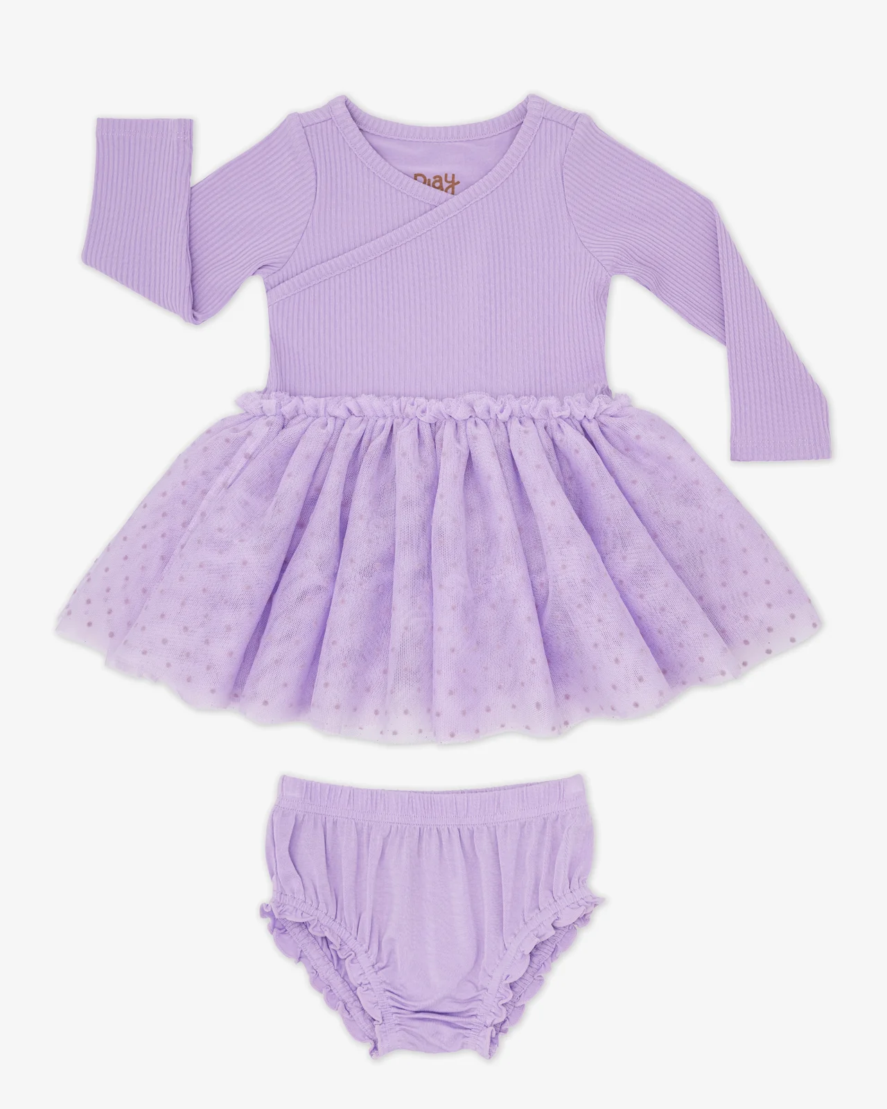 Powder Lilac Ribbed Layered Tulle Dress with Bloomer - Image 6