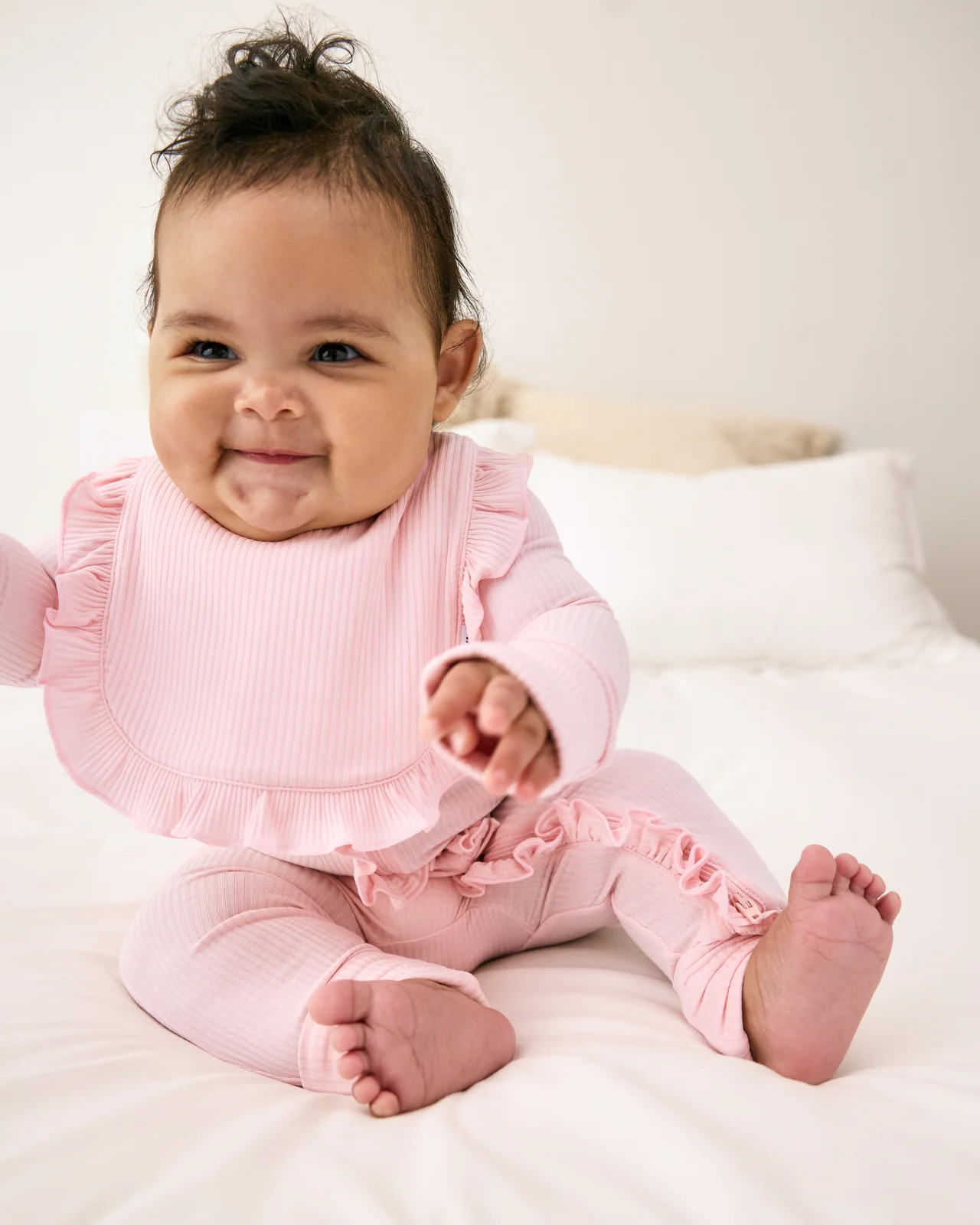 Prima Pink Ribbed Ruffle Bib - Image 2