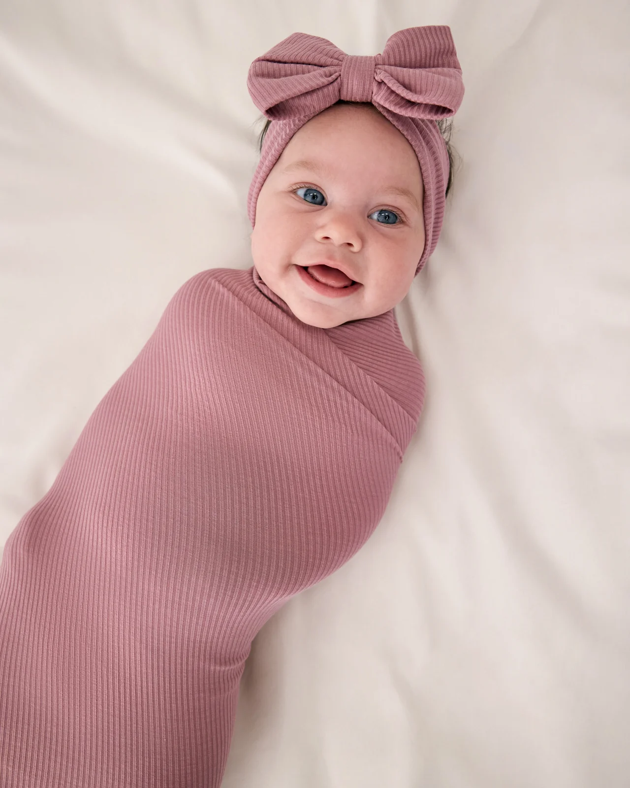 Rosewood Ribbed Swaddle & Luxe Bow Headband Set - Image 3
