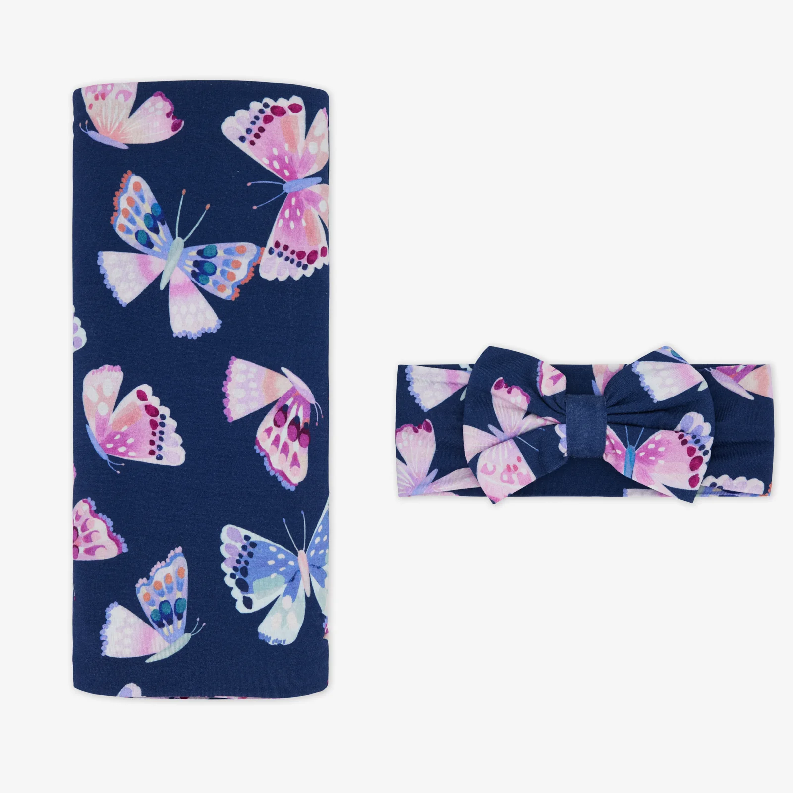 Royal Butterflies Swaddle & Luxe Bow Headband Set - Image 3