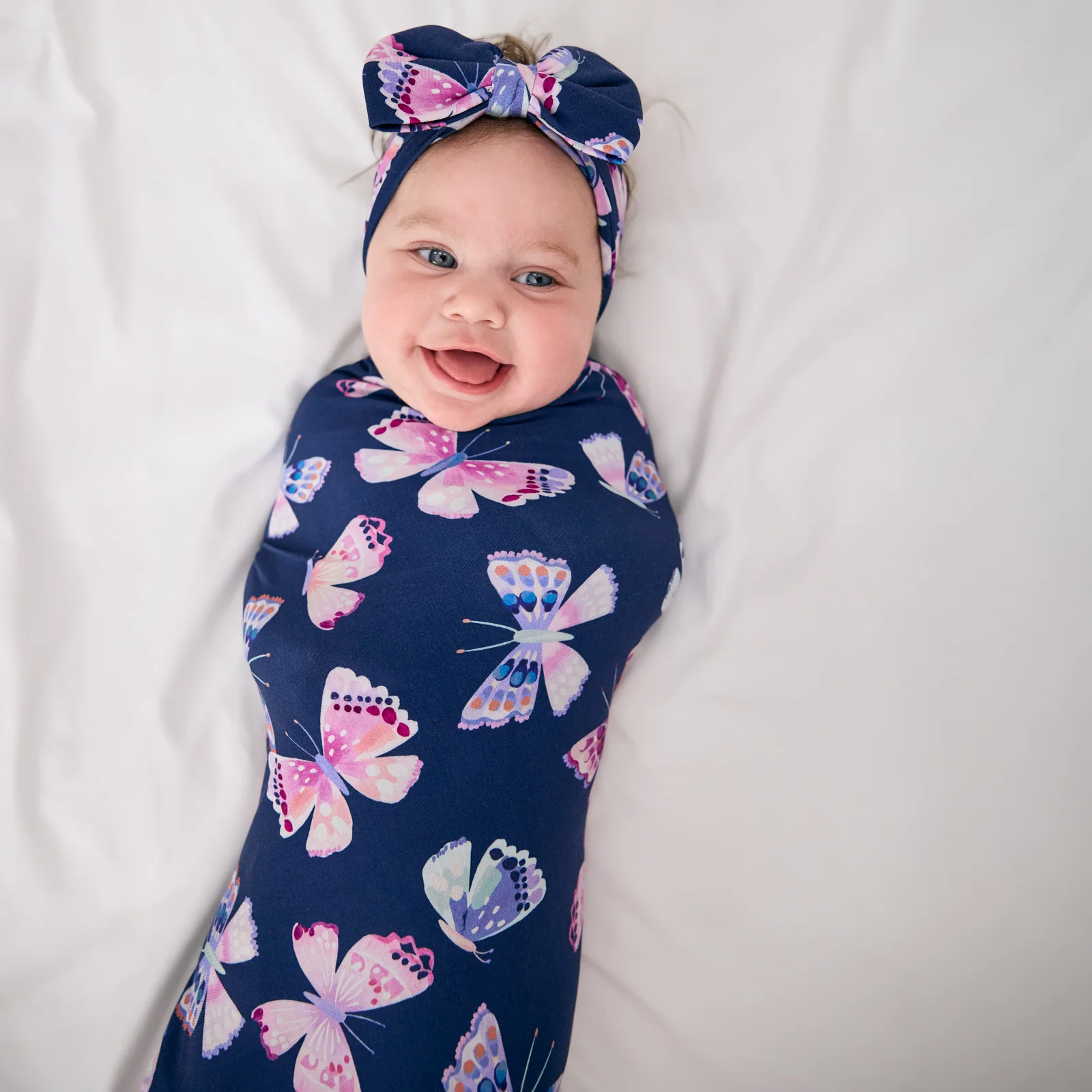 Royal Butterflies Swaddle & Luxe Bow Headband Set - Image 4