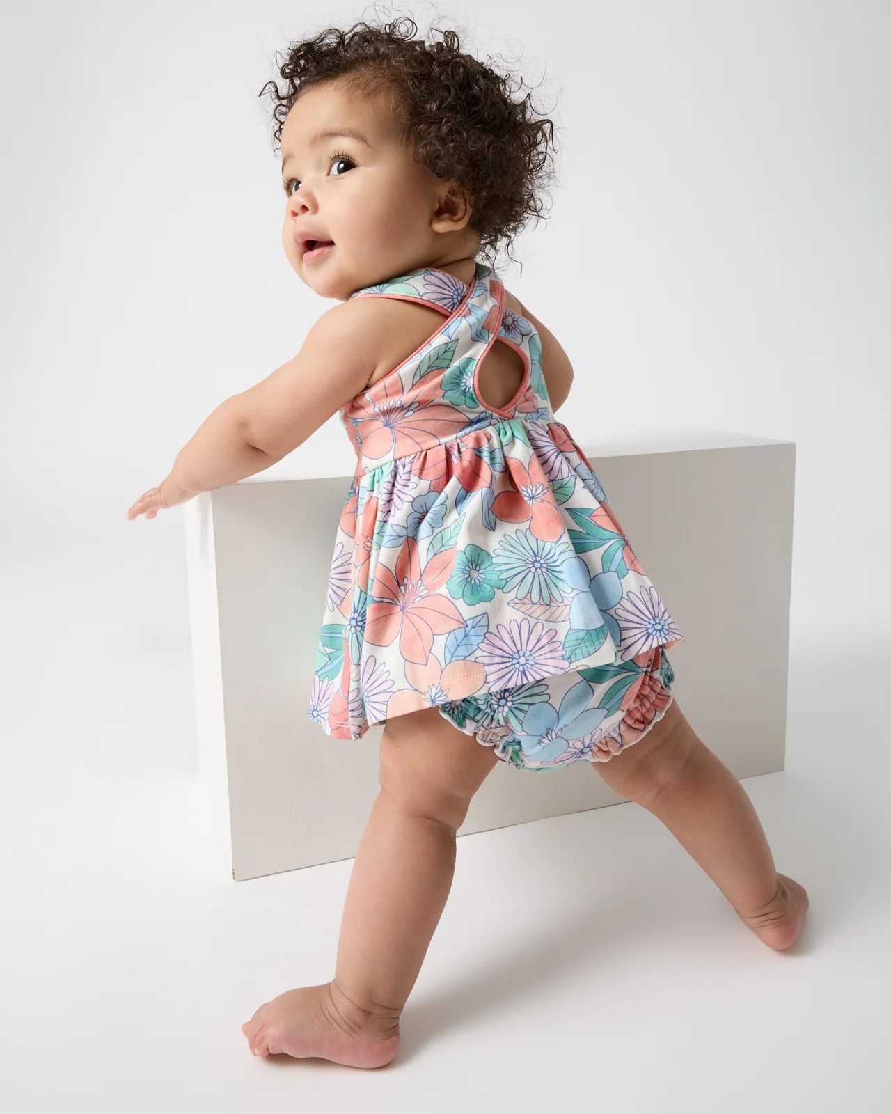 Shoreline Blooms Cross Back Skater Dress with Bloomer - Image 3