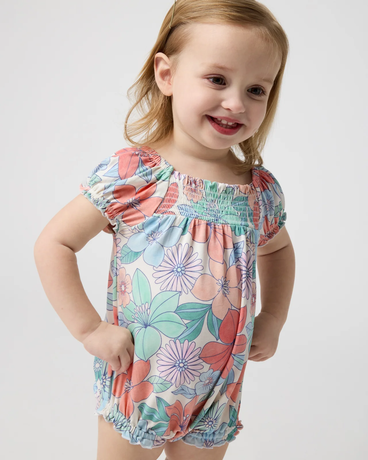 Shoreline Blooms Smocked Bubble Romper - Image 3