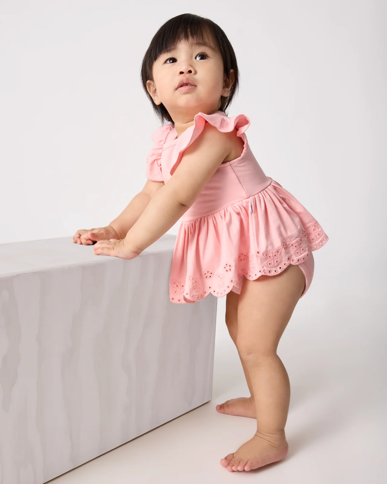Soft Coral Puff Sleeve Eyelet Bodysuit - Image 2
