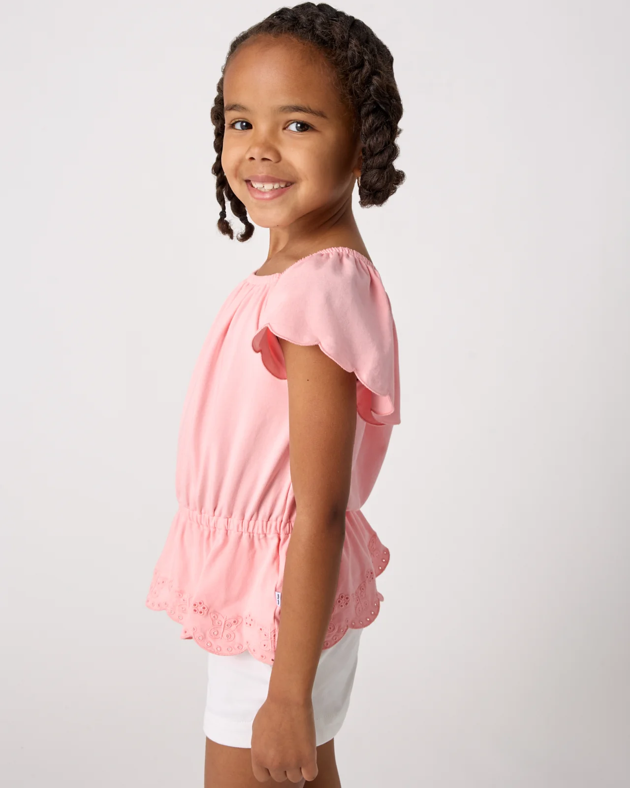 Soft Coral Puff Sleeve Eyelet Top - Image 3