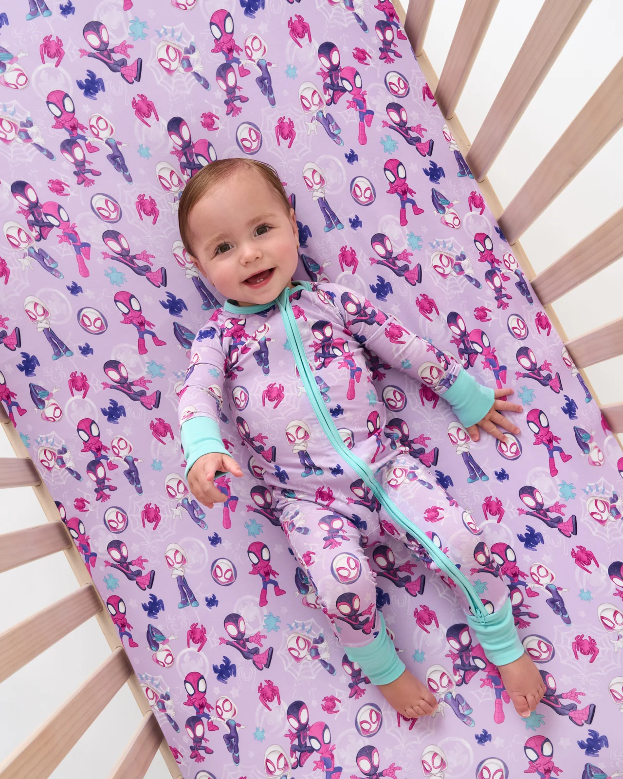 Spidey & His Amazing Friends Purple Tiny Webs Fitted Crib Sheet - Image 3