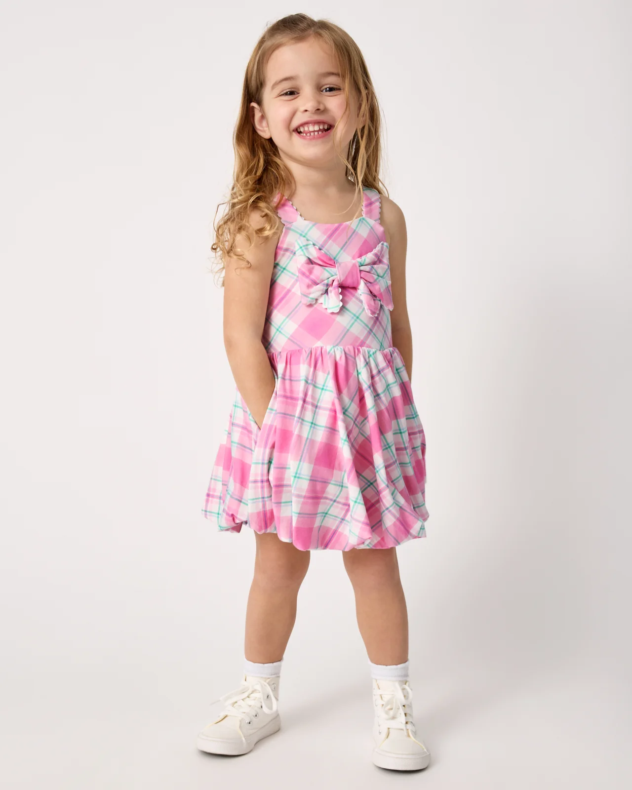 Springtime Plaid Bow Bubble Dress - Image 2